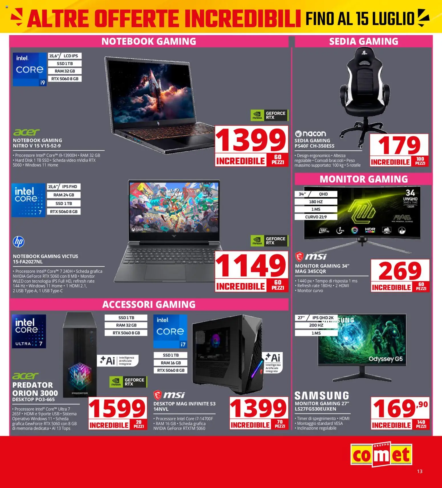 Volantino Comet del 13/07/2026 | Pagina: 13 | Prodotti: Monitor, Video, USB, Samsung