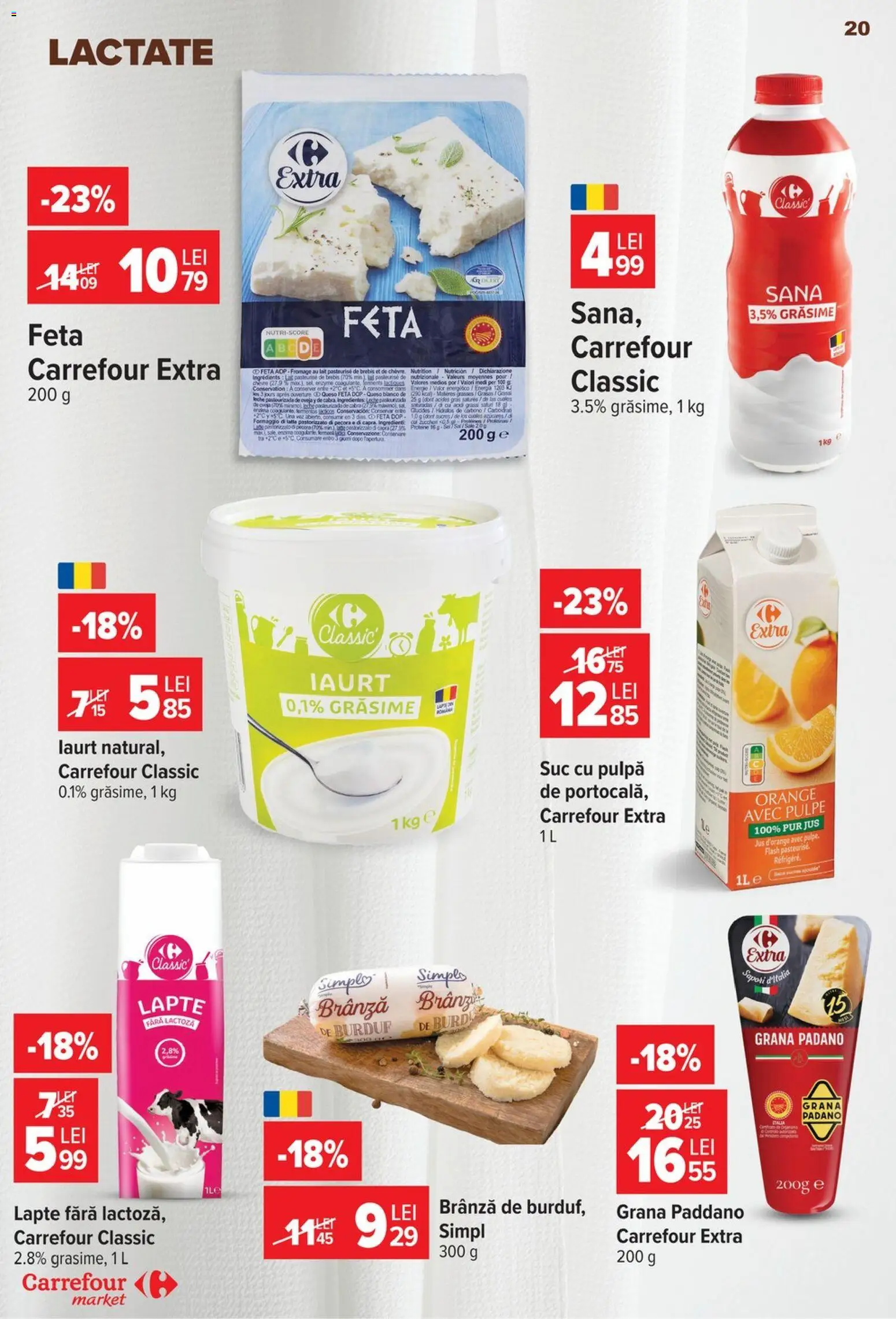 Noul catalog Carrefour – valabil de la 22.07.2026 | Pagină: 20 | Produse: Lapte, Brânză, Iaurt, Suc