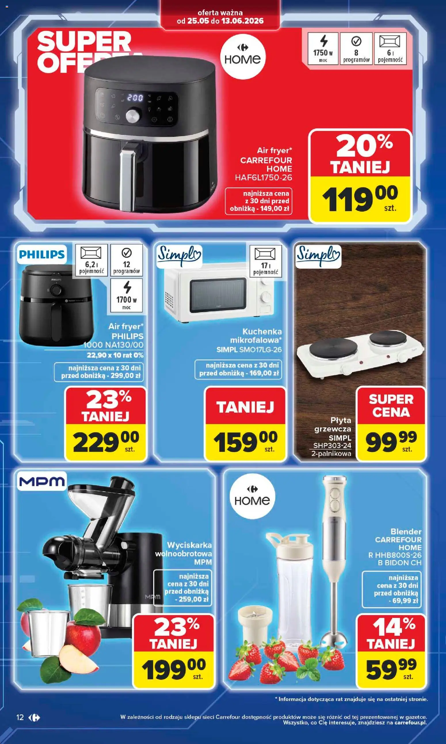 Carrefour gazetka - Multimedia od 25.05.2026 | Strona: 12 | Produkty: Kuchenka, Blender, Wyciskarka
