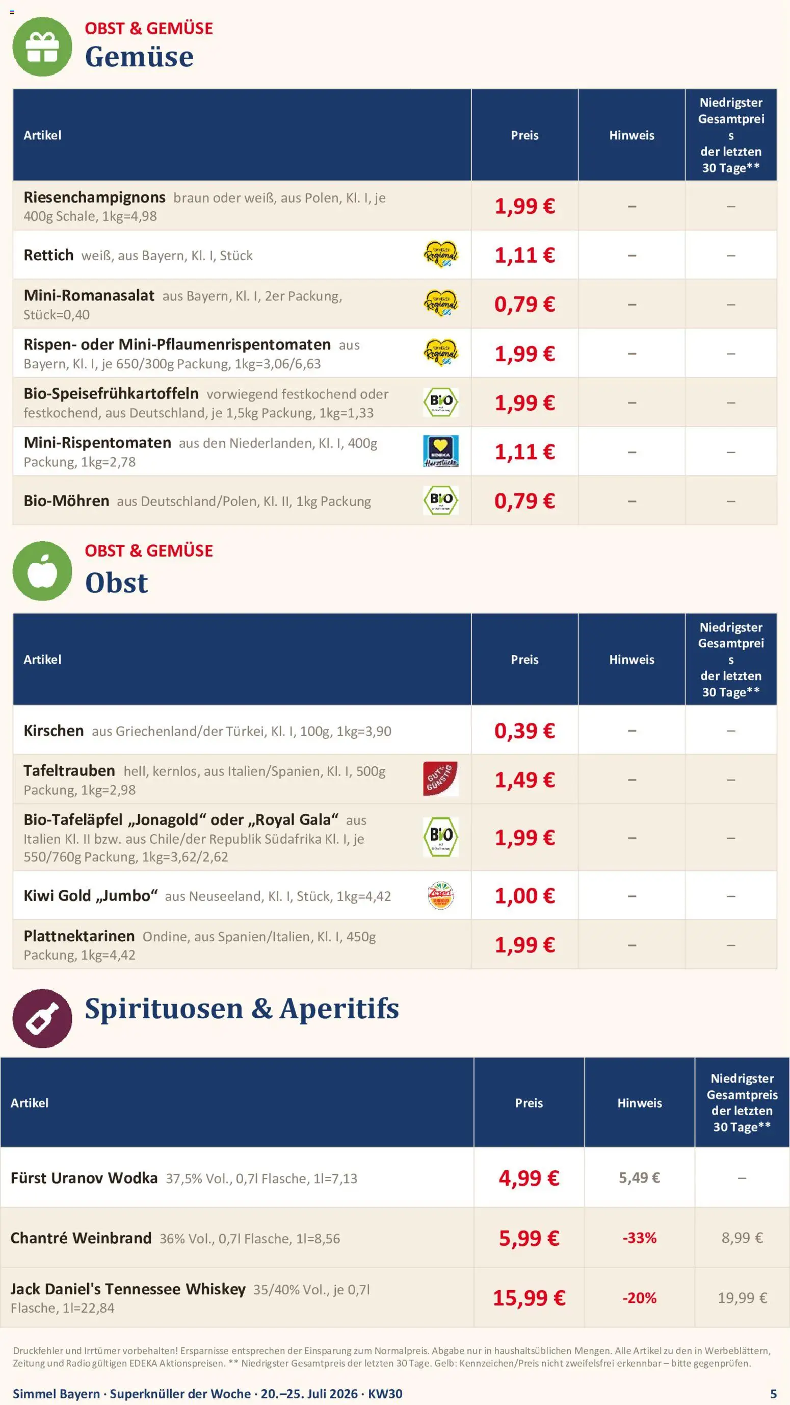 Simmel Bayern – gültig ab 20.07.2026 | Seite: 3 | Produkte: Gemüse, Obst, Wodka, Whiskey