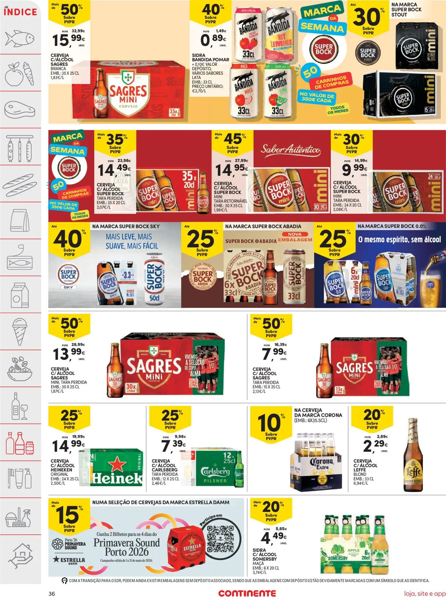 Continente folheto │ válido de 26.05.2026 | Página: 36 | Produtos: Super bock sky, Maça, Cerveja, Somersby