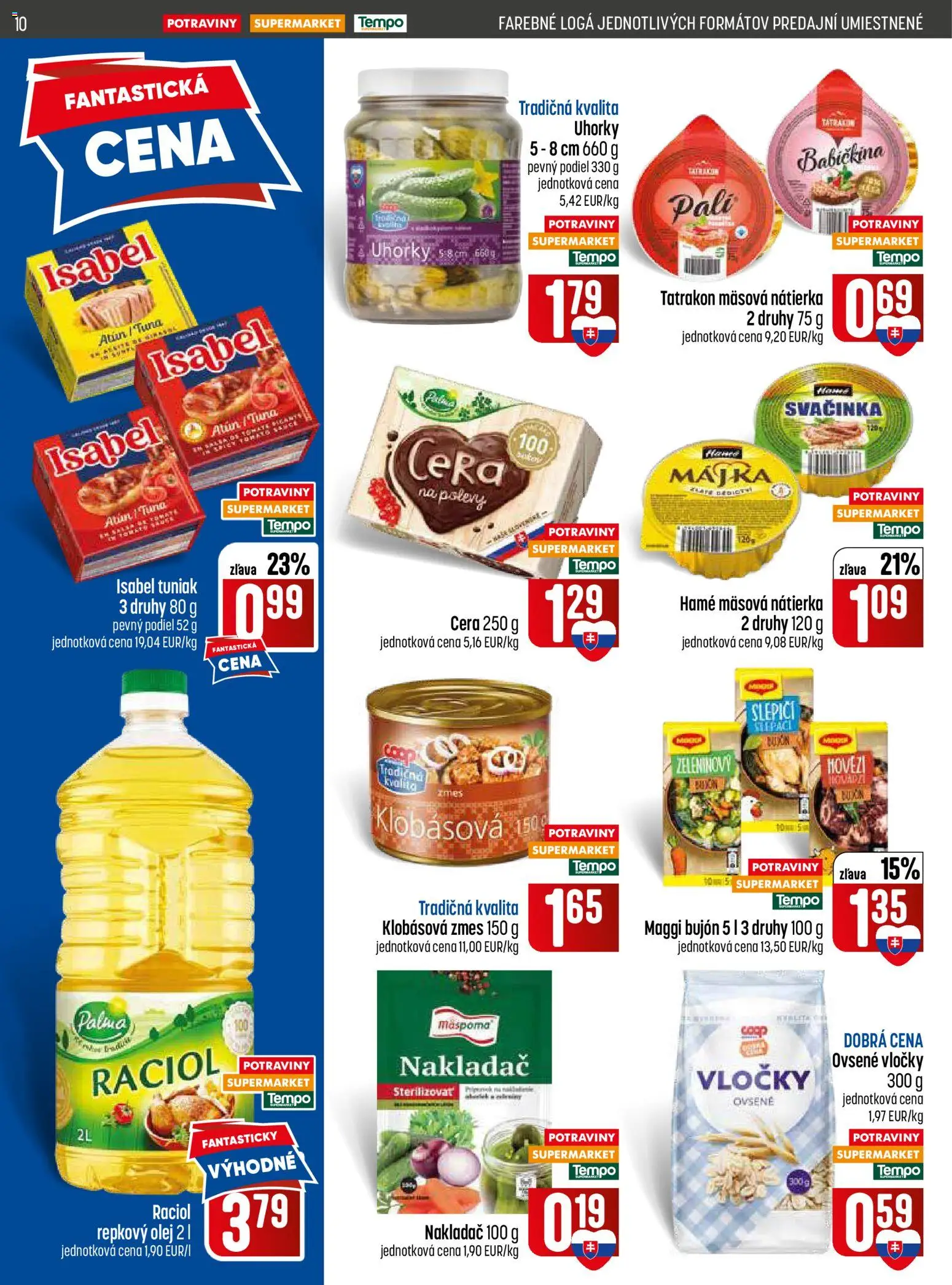 Nové COOP Jednota akcie – leták je platný od 11.06.2026 | Strana: 10 | Produkty: Tuniak, Bujón, Vločky, Uhorky