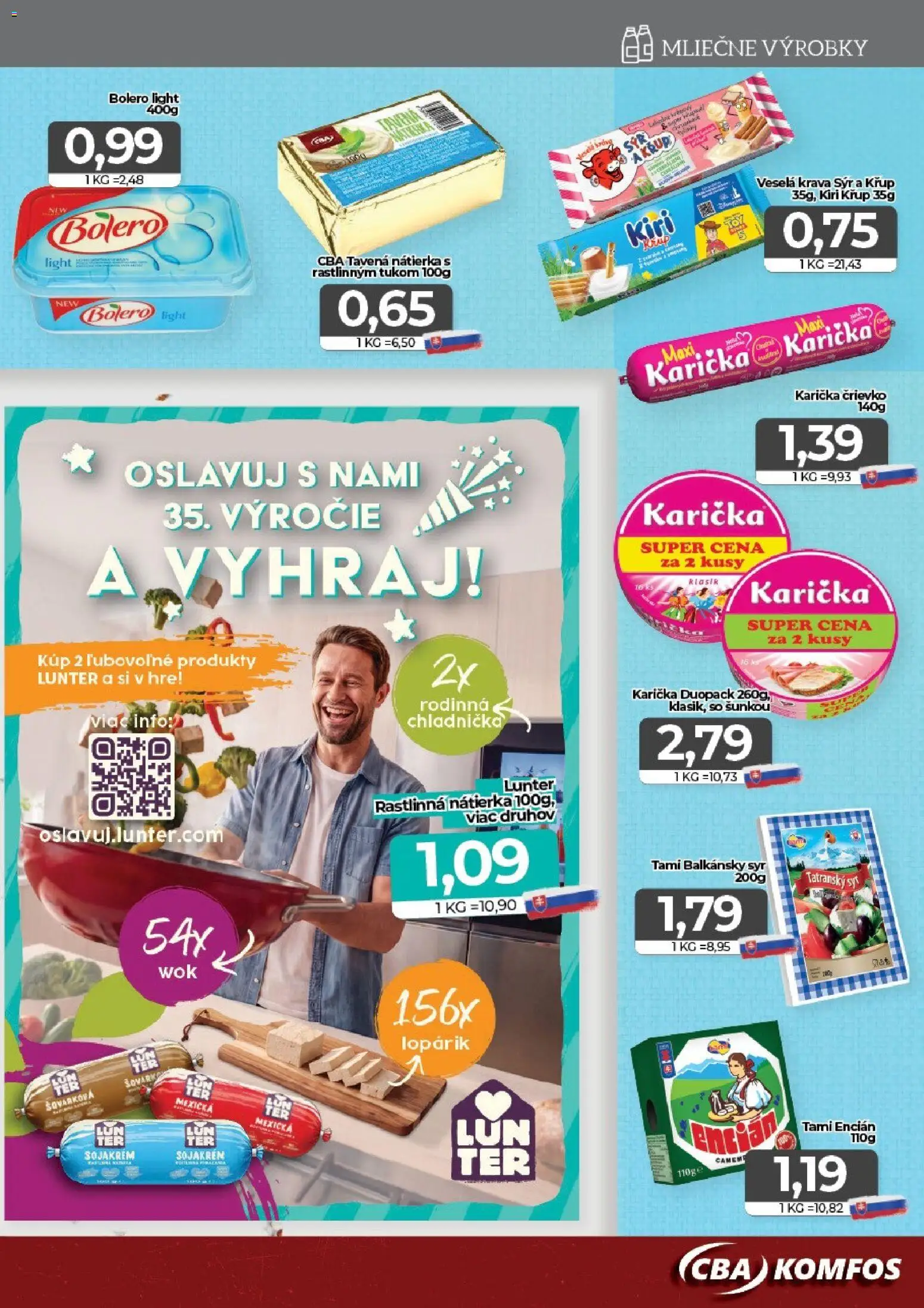 Nové CBA Komfos akcie – leták je platný od 18.09.2026 | Strana: 5 | Produkty: Chladnička, Syr, Rastlinná nátierka