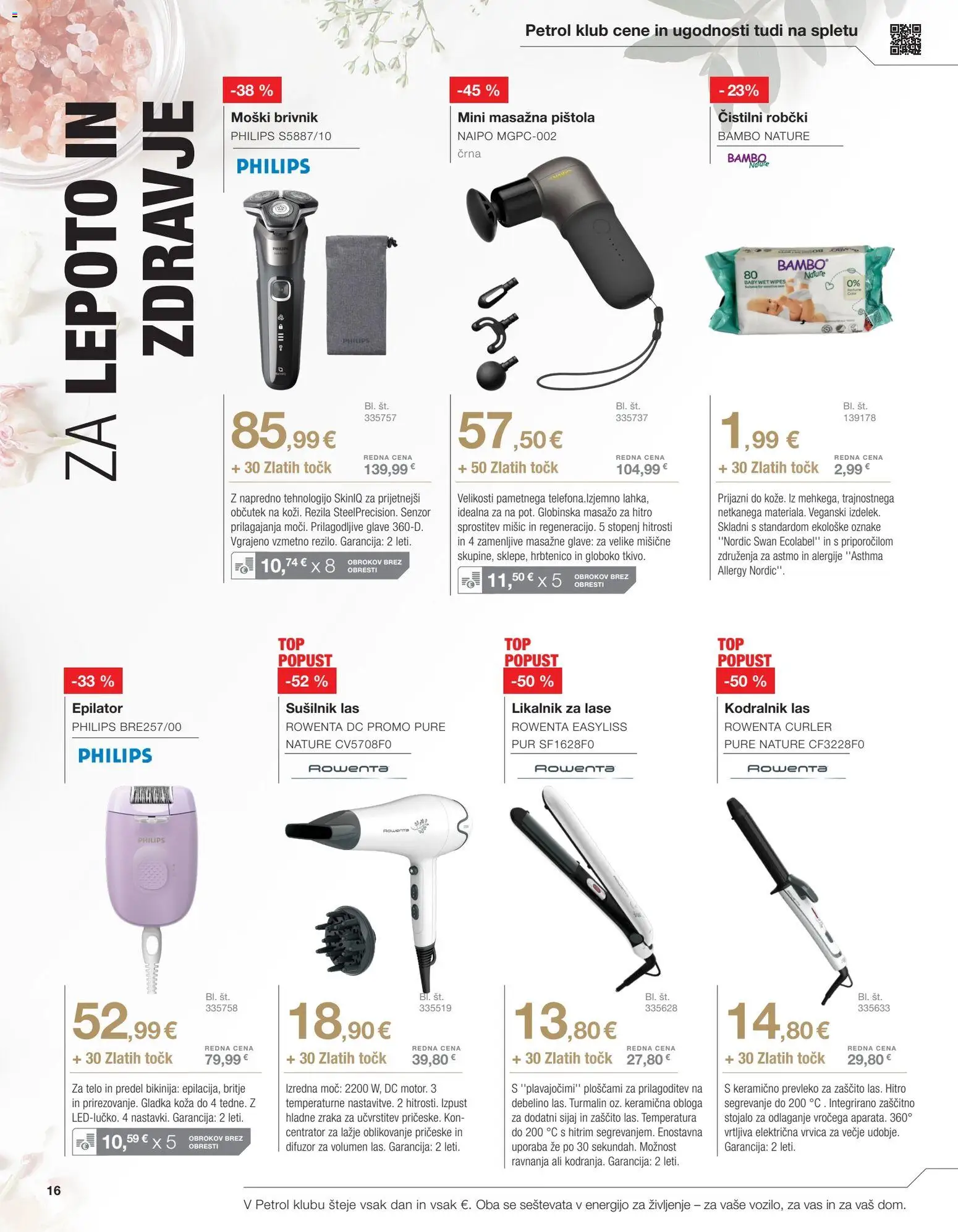 Novi Petrol katalog ponudbe – veljaven od 02.03.2026 | Stran: 16 | Izdelki: Moški brivnik, Likalnik, Kodralnik, Robčki
