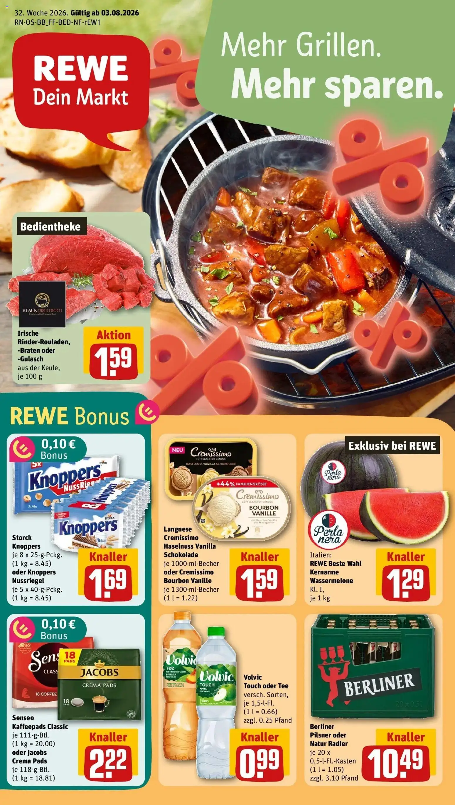 Rewe Prospekt Berlin / Prenzlauer Berg – gültig ab 03.08.2026 | Seite: 1 | Produkte: Kaffeepads, Vanille, Radler, Bourbon