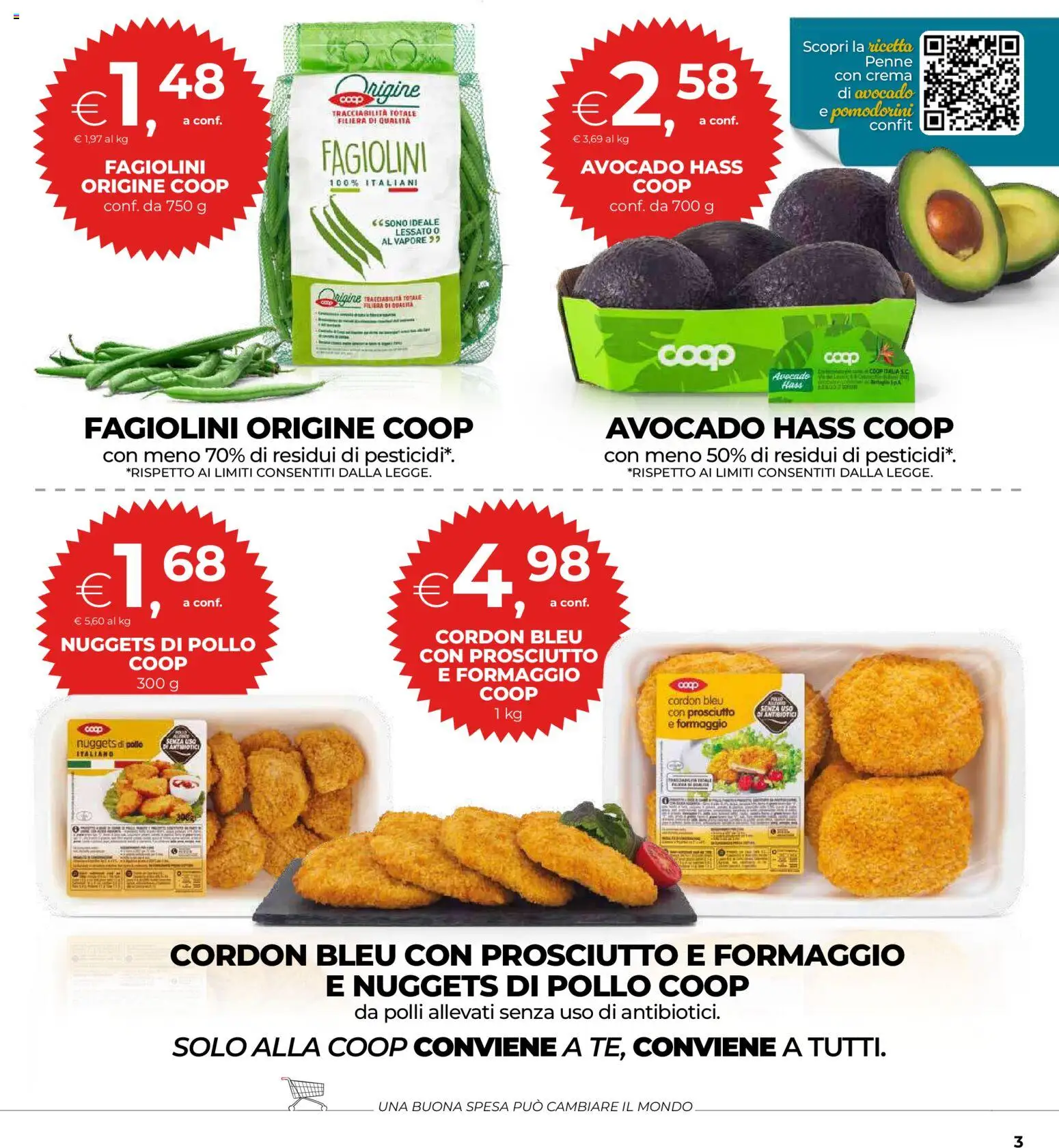 Volantino COOP del 16/07/2026 | Pagina: 3 | Prodotti: Avocado, Formaggio, Fagiolini, Penne