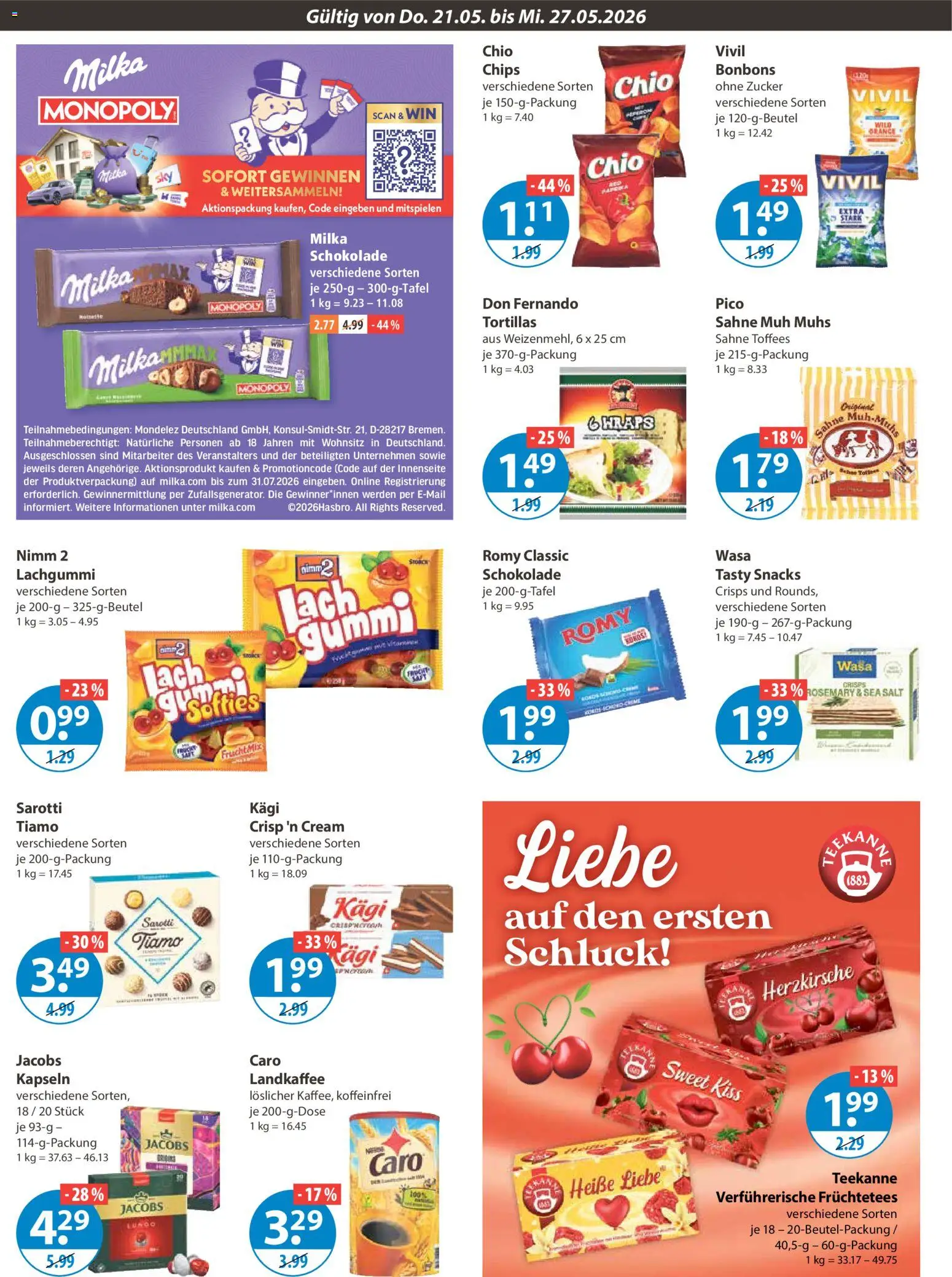 V-Markt Schwaben / Oberbayern – gültig ab 21.05.2026 | Seite: 8 | Produkte: Milka schokolade, Milka, Zucker, Chips