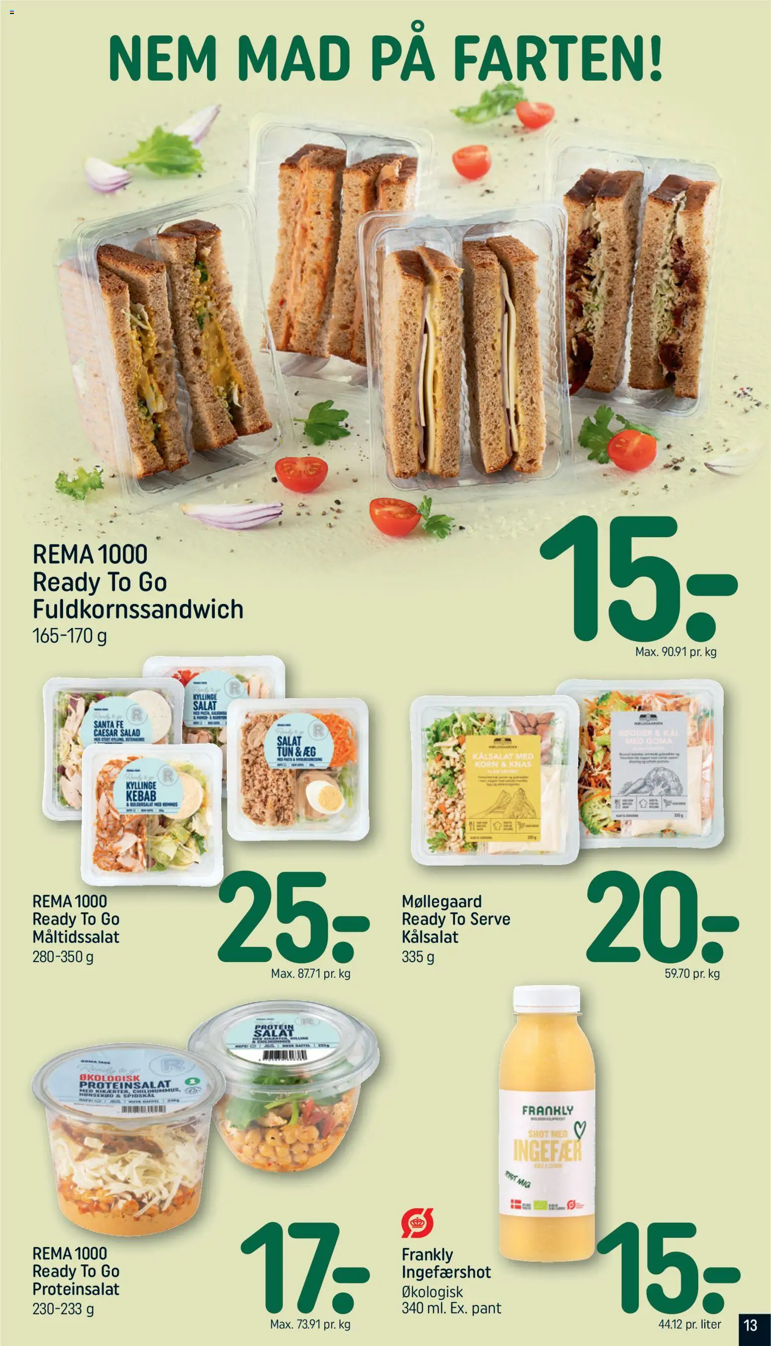 Rema 1000 tilbudsavis – gyldig fra 07.06.2026 | Side: 13 | Produkter: Korn, Kebab, Tun, Ingefærshot