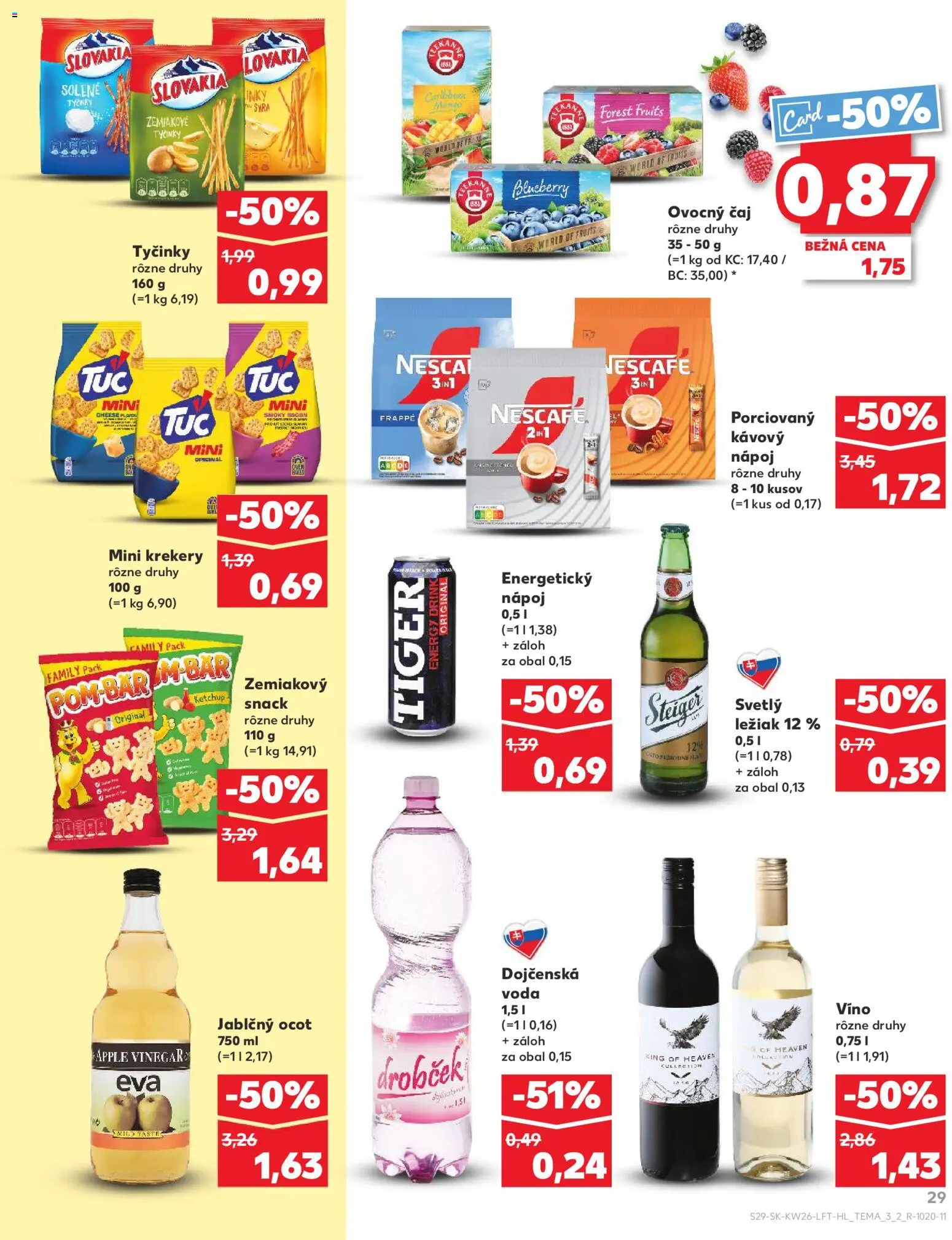 Nové Kaufland akcie – leták je platný od 25.06.2026 | Strana: 29 | Produkty: Čaj, Voda, Ocot, Jablčný ocot