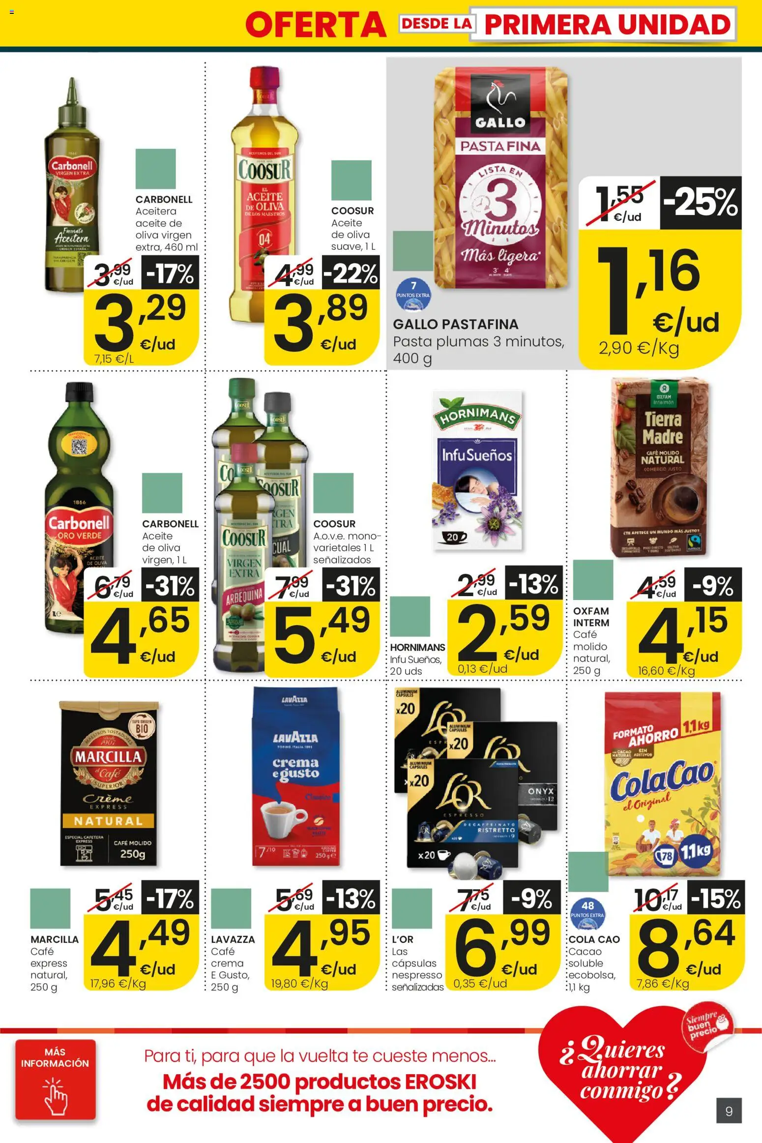 Eroski folleto │ válido desde el 27/08/2026 | Página: 9 | Productos: Café molido, Pasta, Crema, Té