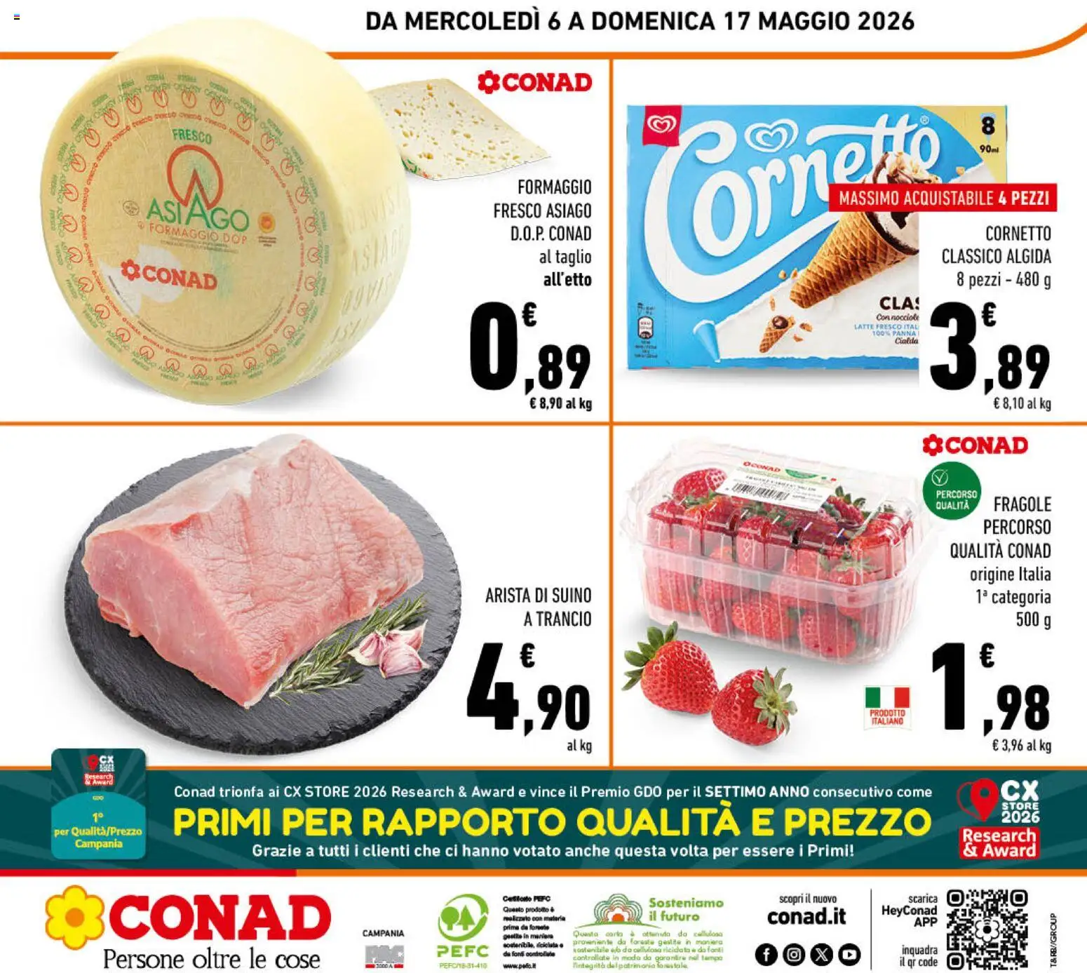Volantino Conad del 06.05.2026 | Pagina: 24 | Prodotti: Cornetto, Fragole, Suino, Nocciole