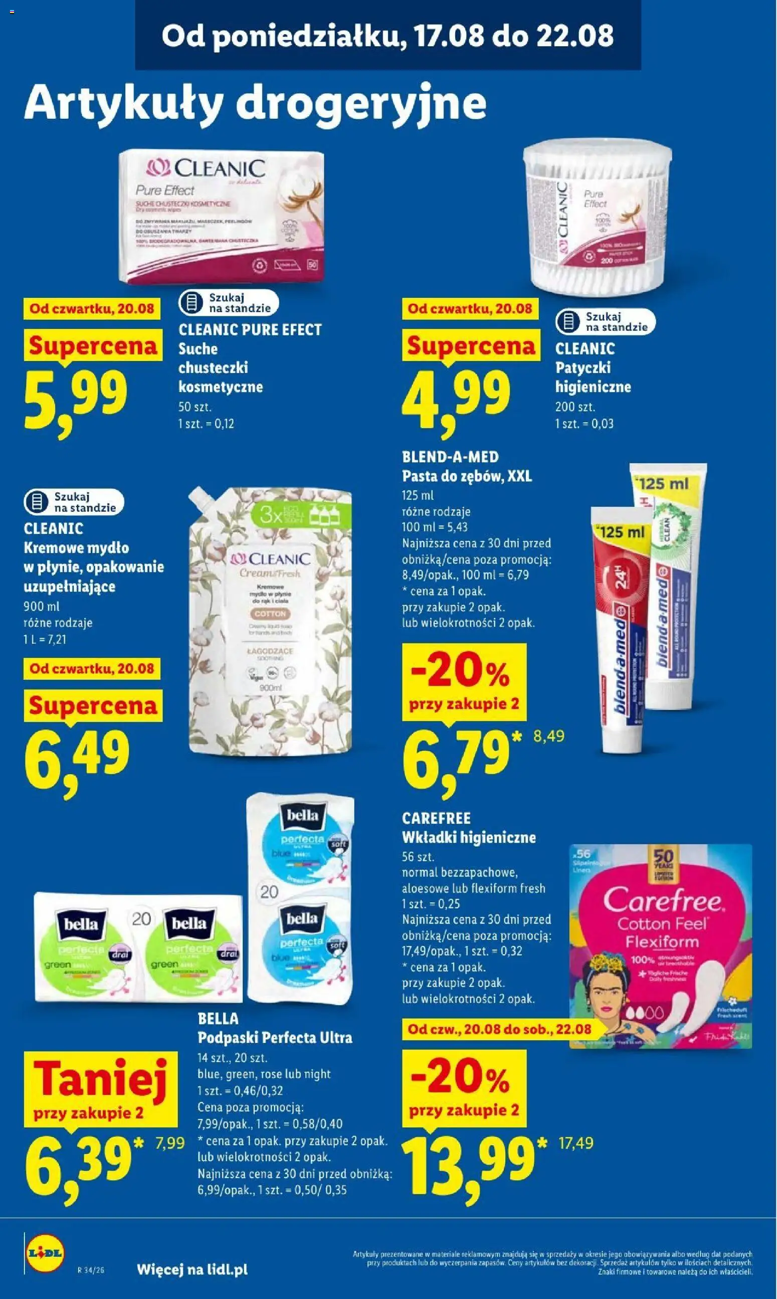 Lidl gazetka od 20.08.2026 | Strona: 92 | Produkty: Chusteczki, Podpaski, Wkładki higieniczne, Pasta