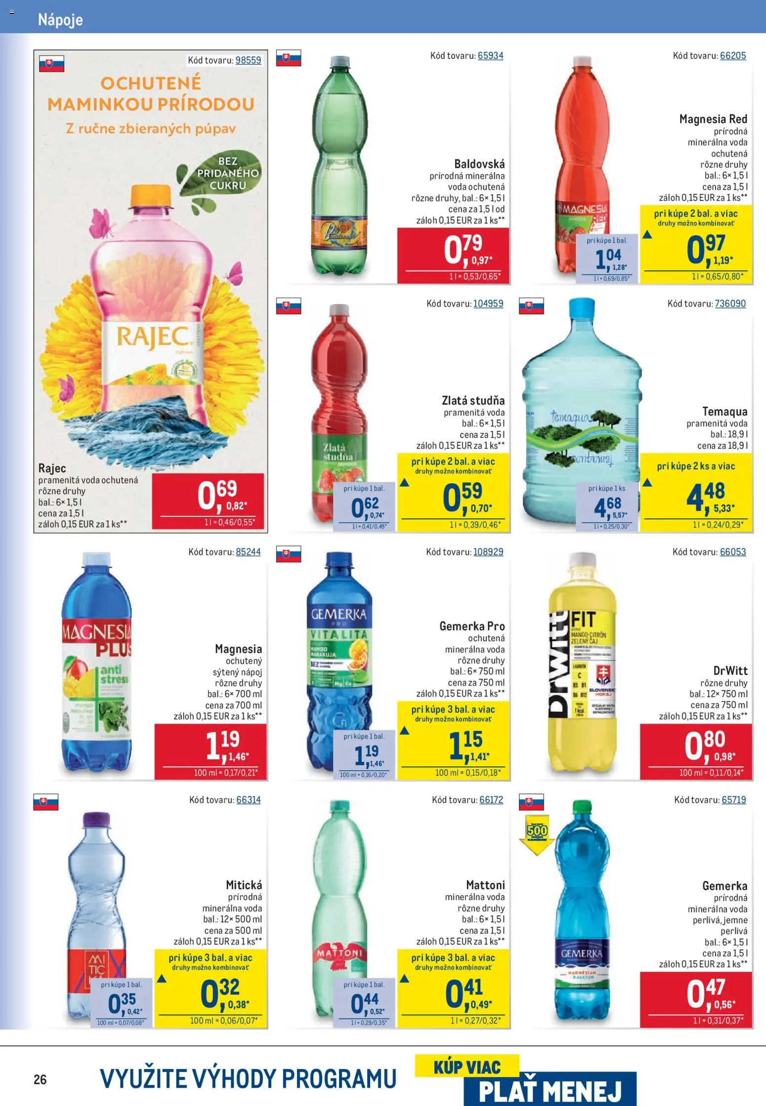 Nové Metro akcie – leták je platný od 26.08.2026 | Strana: 26 | Produkty: Nápoje, Mattoni, Minerálna voda, Gemerka