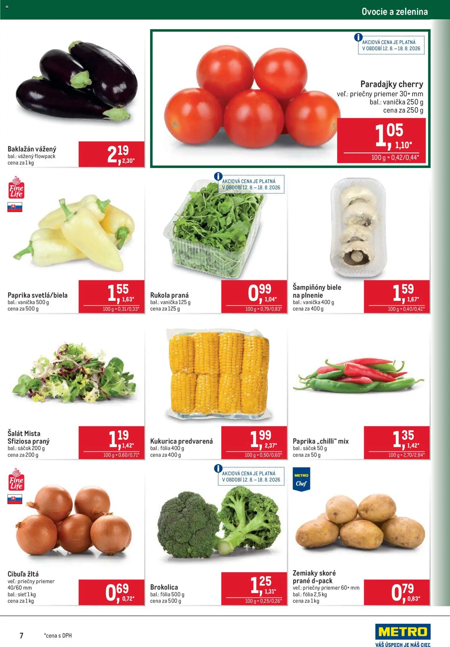 Nové Metro akcie – leták je platný od 12.08.2026 | Strana: 7 | Produkty: Paprika, Šampiňóny, Zelenina, Ovocie