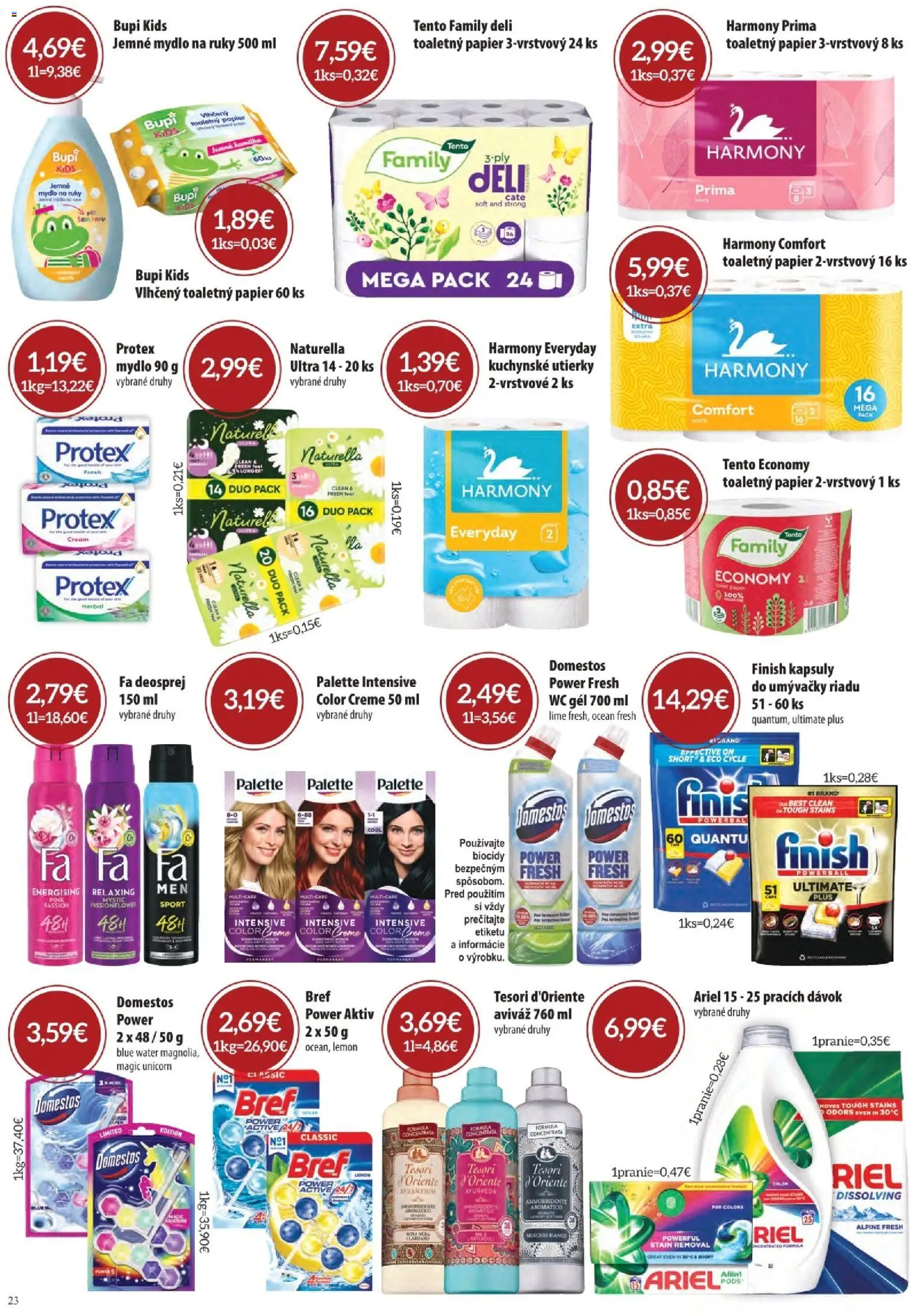Nové CBA Komfos akcie – leták je platný od 03.09.2026 | Strana: 23 | Produkty: Wc, Toaletný papier, Ariel, Domestos