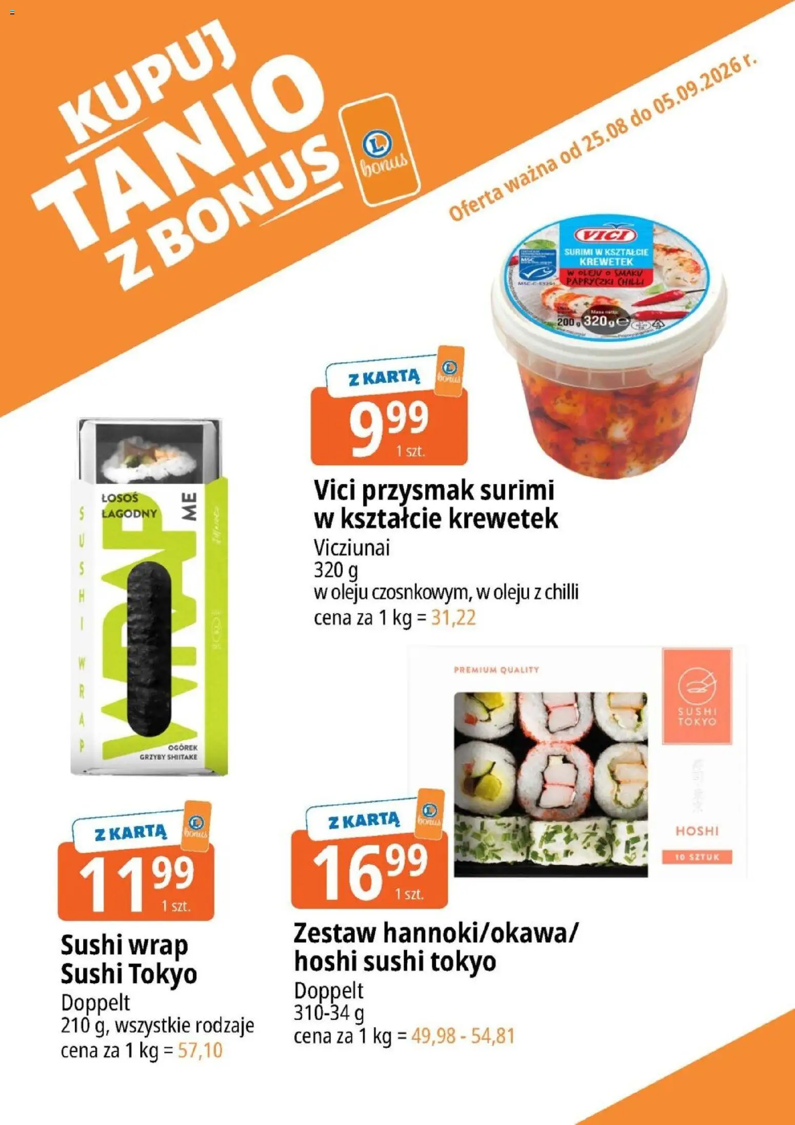 E.Leclerc gazetka - Kupuj Tanio Z Bonus od 25.08.2026 | Strona: 12 | Produkty: Karta, Surimi, Ogórek, Sushi