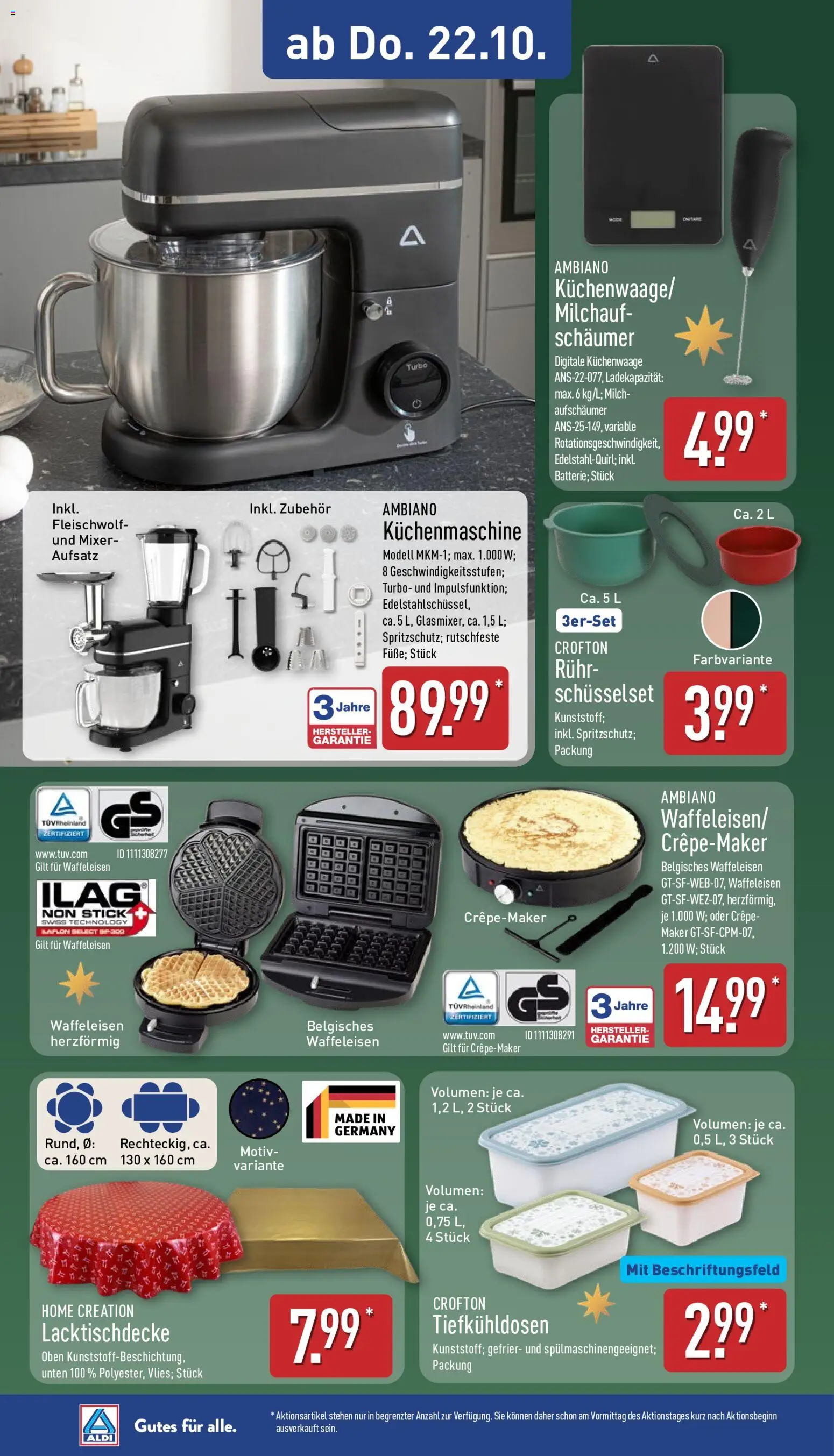 Aldi Prospekt – gültig ab 19.10.2026 | Seite: 13 | Produkte: Mixer, Milch, Waffeleisen, Home creation