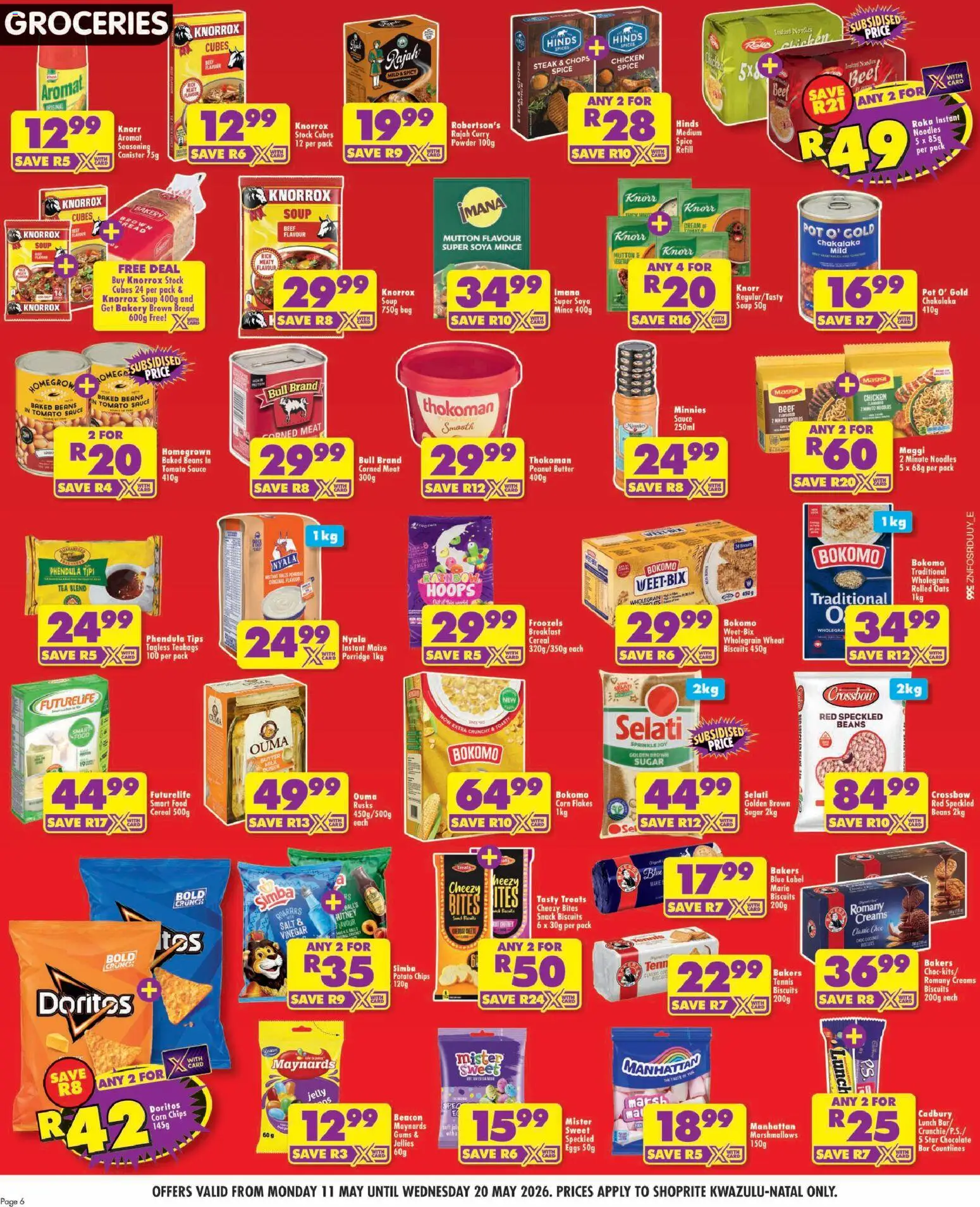 New Shoprite catalogue – valid from 11.05.2026 | Page: 6 | Products: Bread, Soup, Salt, Sugar