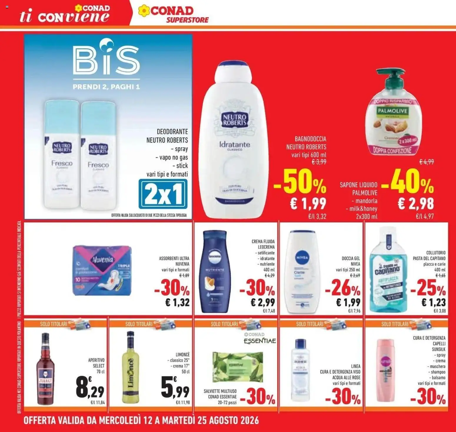 Volantino Conad dal 12/08/2026 > Anteprima | Pagina: 26 | Prodotti: Shampoo, Crema, Pasta, Assorbenti