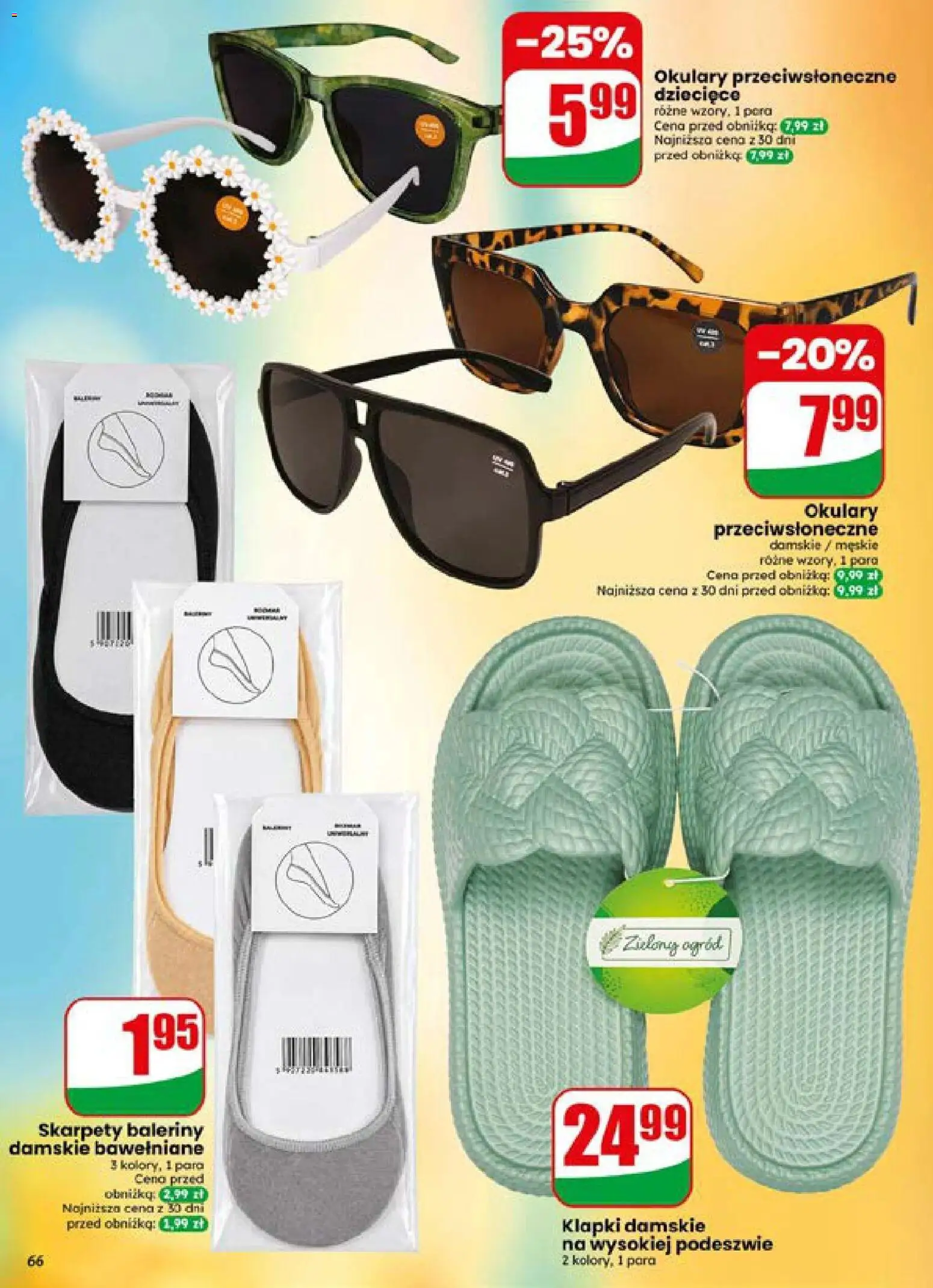 Dino gazetka od 15.07.2026 | Strona: 66 | Produkty: Baleriny, Klapki, Okulary, Klapki damskie