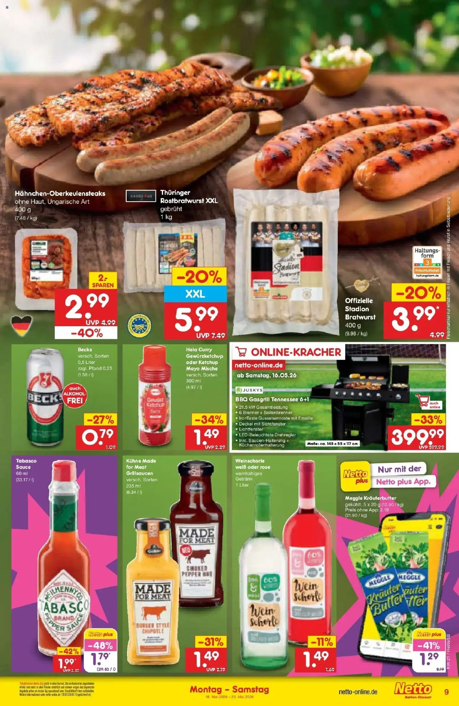 Netto Marken-Discount Prospekt Hamburg	 – gültig ab 17.05.2026 | Seite: 9 | Produkte: Bratwurst, Kräuterbutter, Wein, Ketchup