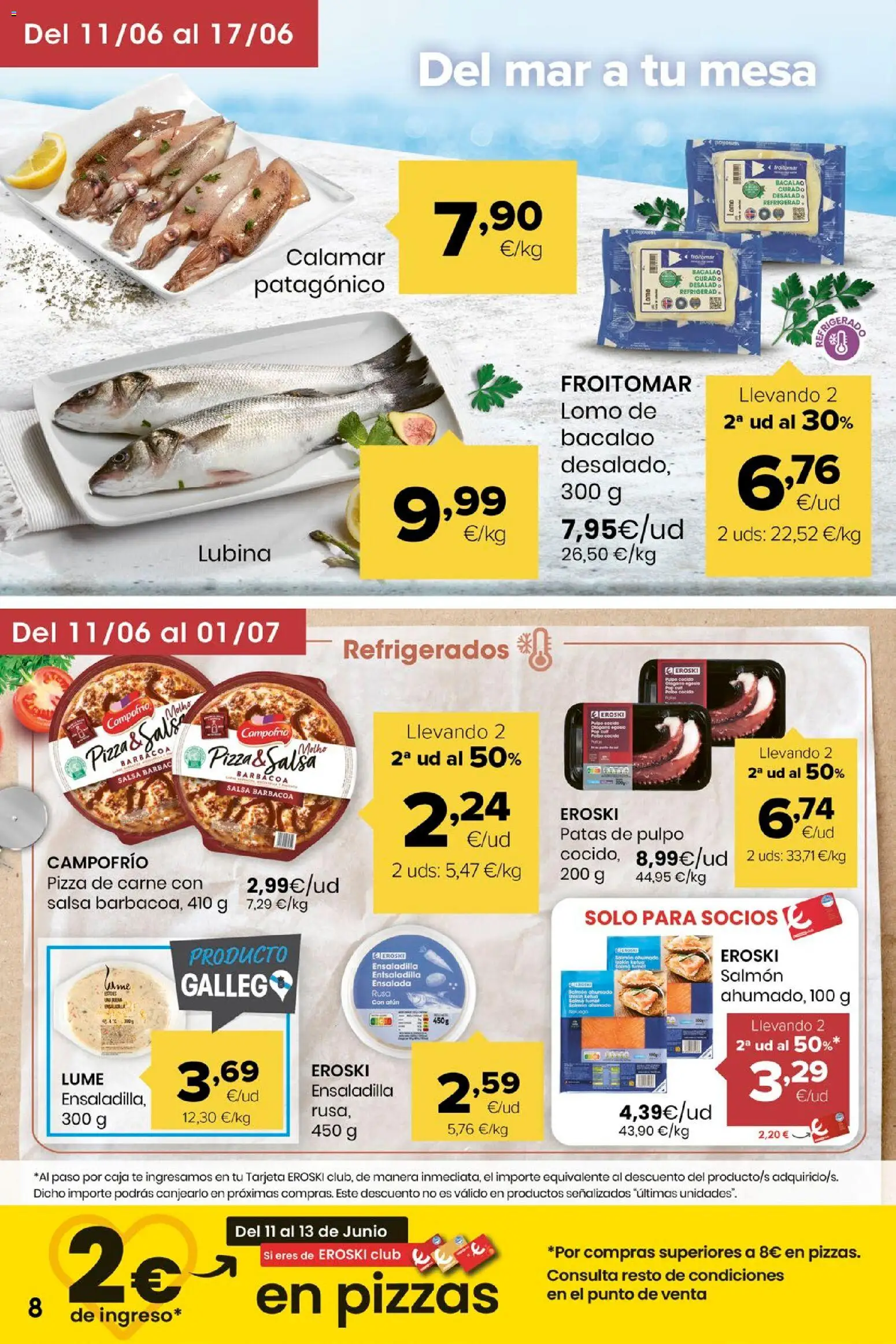 Eroski Miramos por ti! │ válido desde el 11.06.2026 | Página: 8 | Productos: Pizza, Té, Barbacoa, Mesa