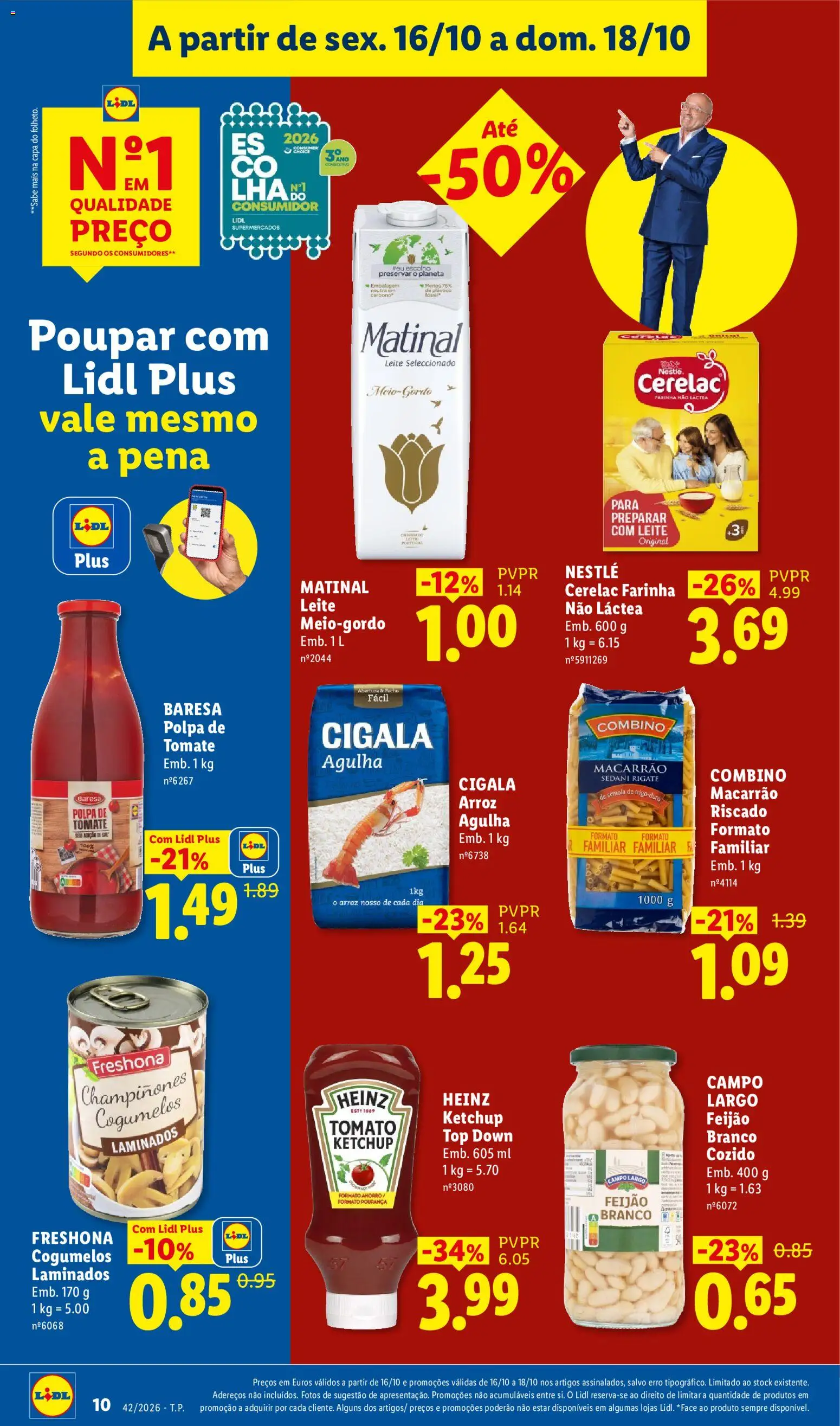 Lidl Promoções Fim de Semana │ válido de 16/10/2026 | Página: 10 | Produtos: Top, Leite, Macarrão, Tomate