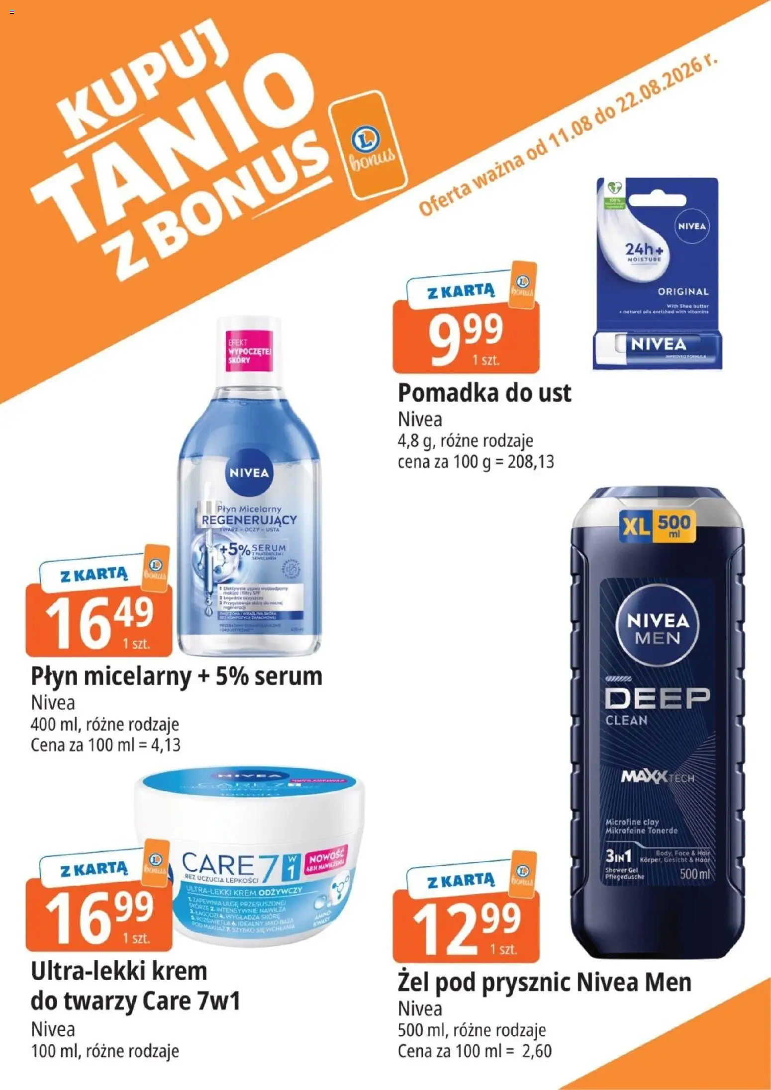 E.Leclerc gazetka - Kupuj Tanio Z Bonus od 11.08.2026 | Strona: 14 | Produkty: Karta, Prysznic, Żel pod prysznic, Pomadka do ust