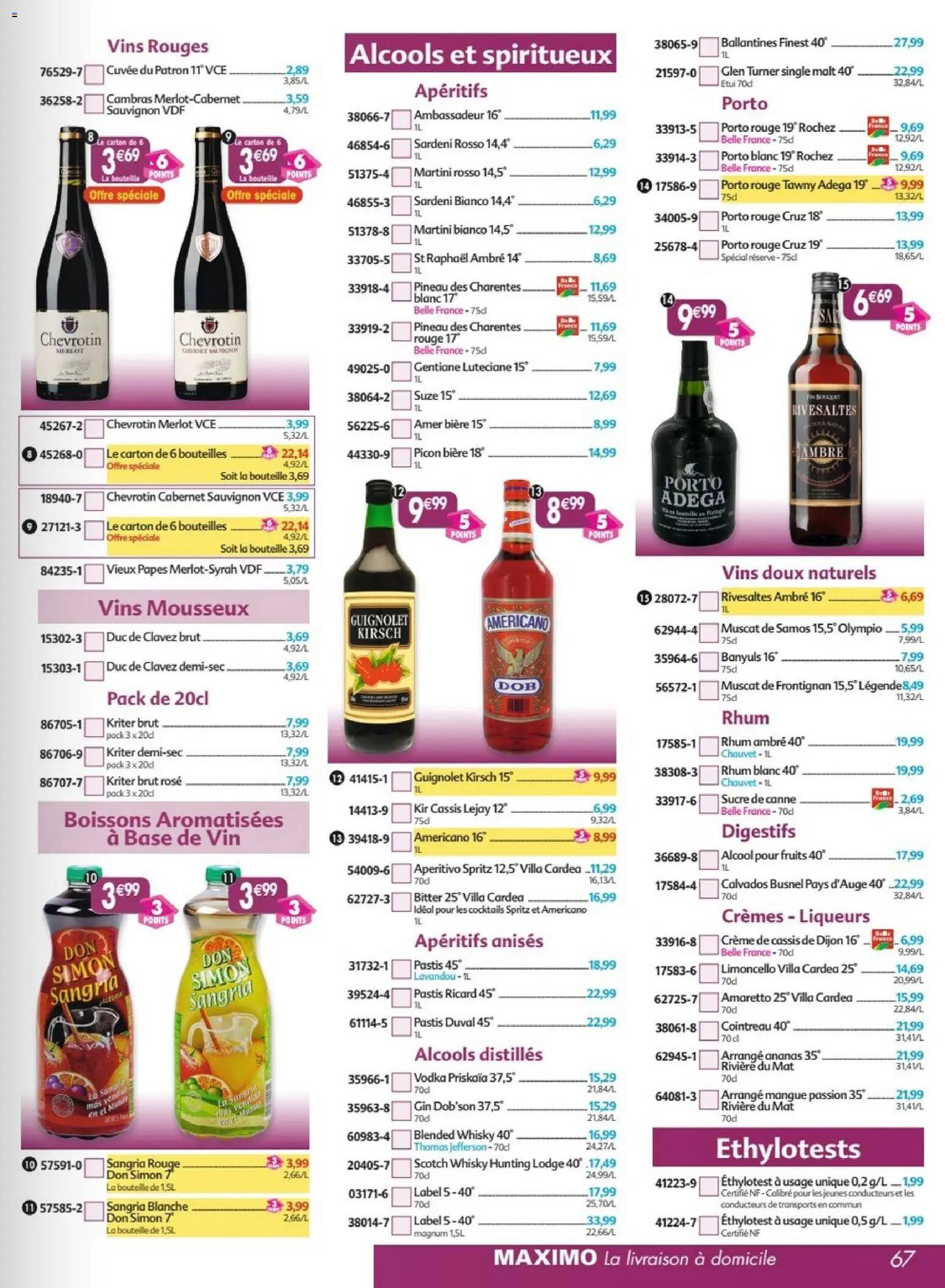 {H1} | Page: 67 | Produits: Rhum, Vin, Picon biere, Crème