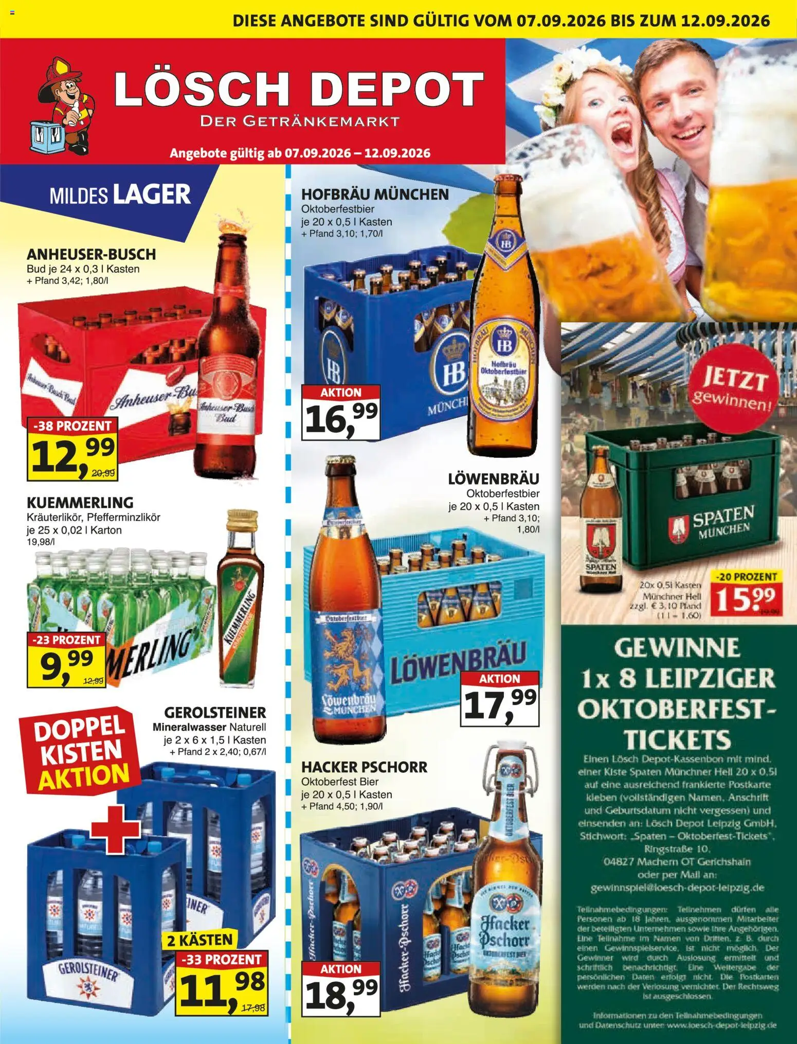 Lösch Depot Prospekt – gültig ab 07.09.2026 | Seite: 1 | Produkte: Bier, Mineralwasser, Kuemmerling, Gerolsteiner
