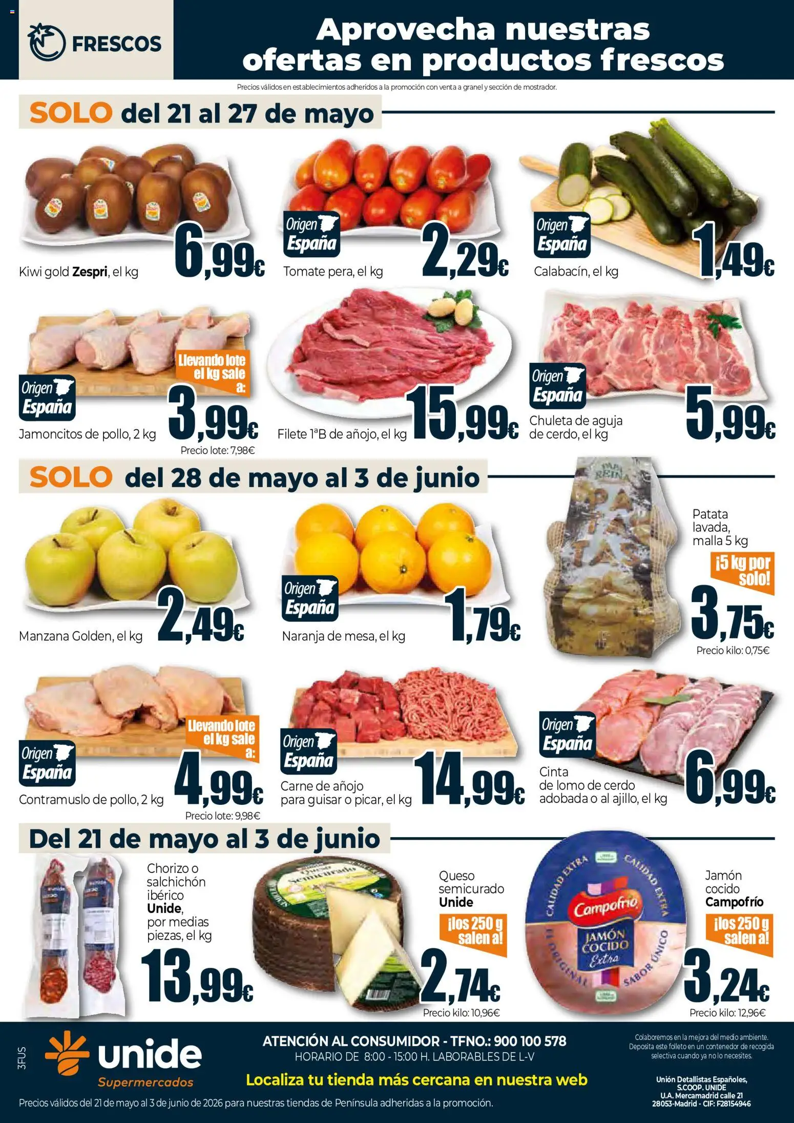 Unide - ¡Estallamos los precios! Supermercados UNIDE │ válido desde el 21.05.2026 | Página: 4 | Productos: Jamón, Cerdo, Manzana, Filete