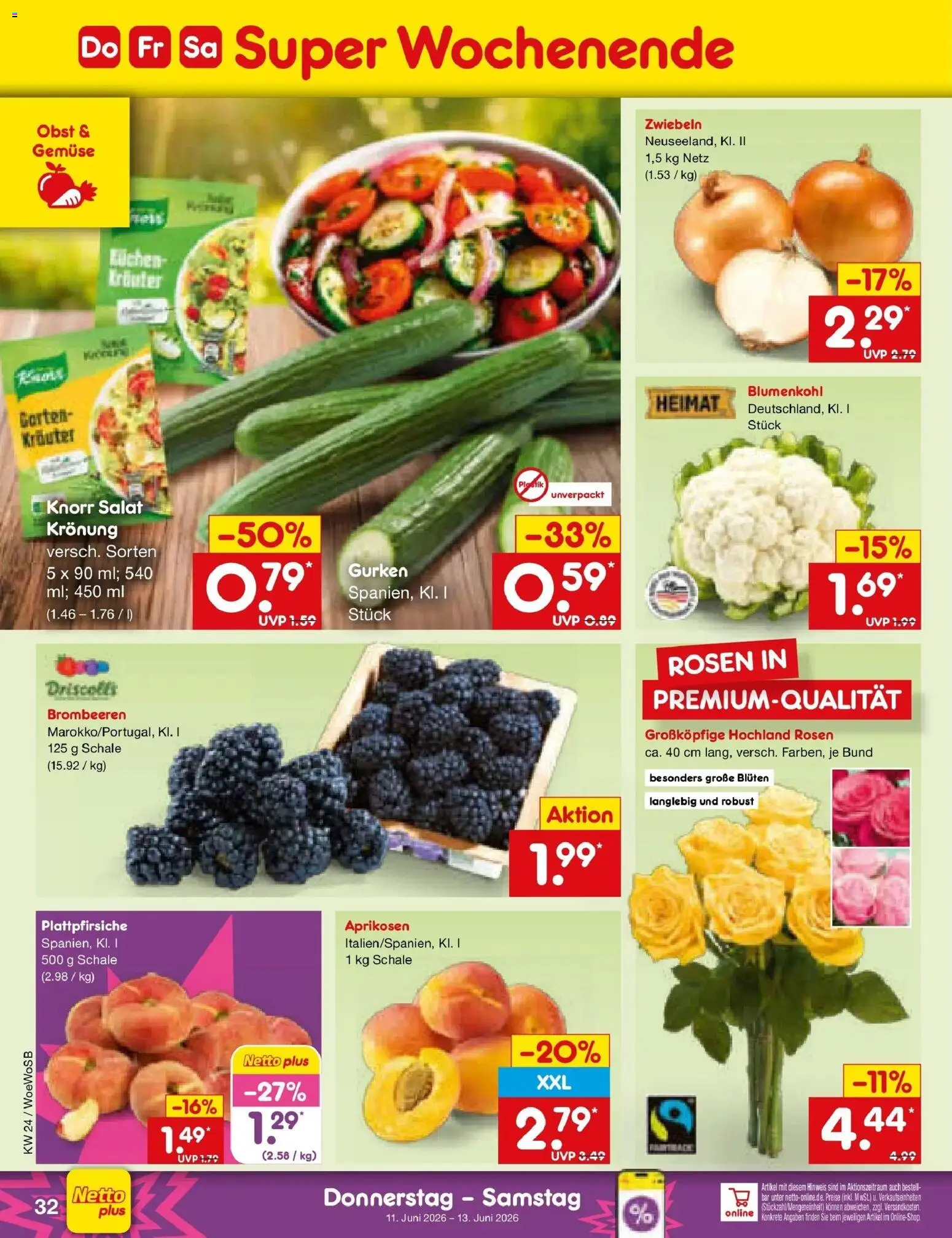 Netto Marken-Discount Prospekt Mannheim – gültig ab 08.06.2026 | Seite: 50 | Produkte: Obst, Blumenkohl, Kuchen, Salat