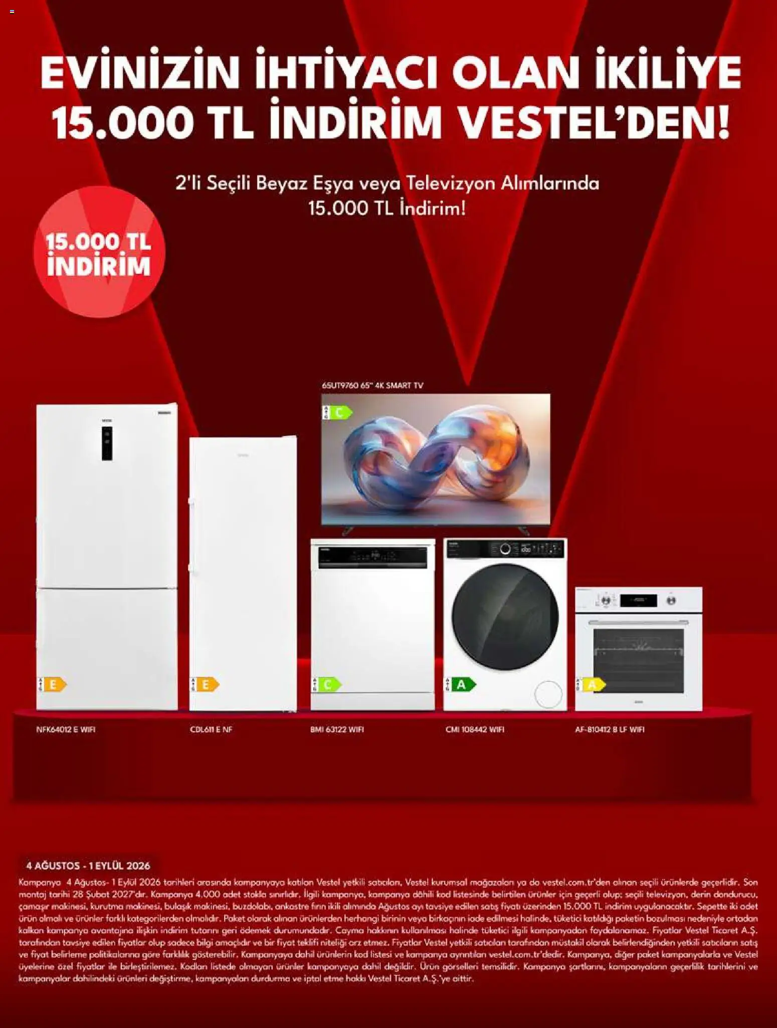 Vestel - Tüketici Elektroniği - 01 Ağustos 2026 tarihinden itibaren geçerlidir | Sayfa: 12 | Ürünler: Kalkan, TV, Televizyon, Fırın