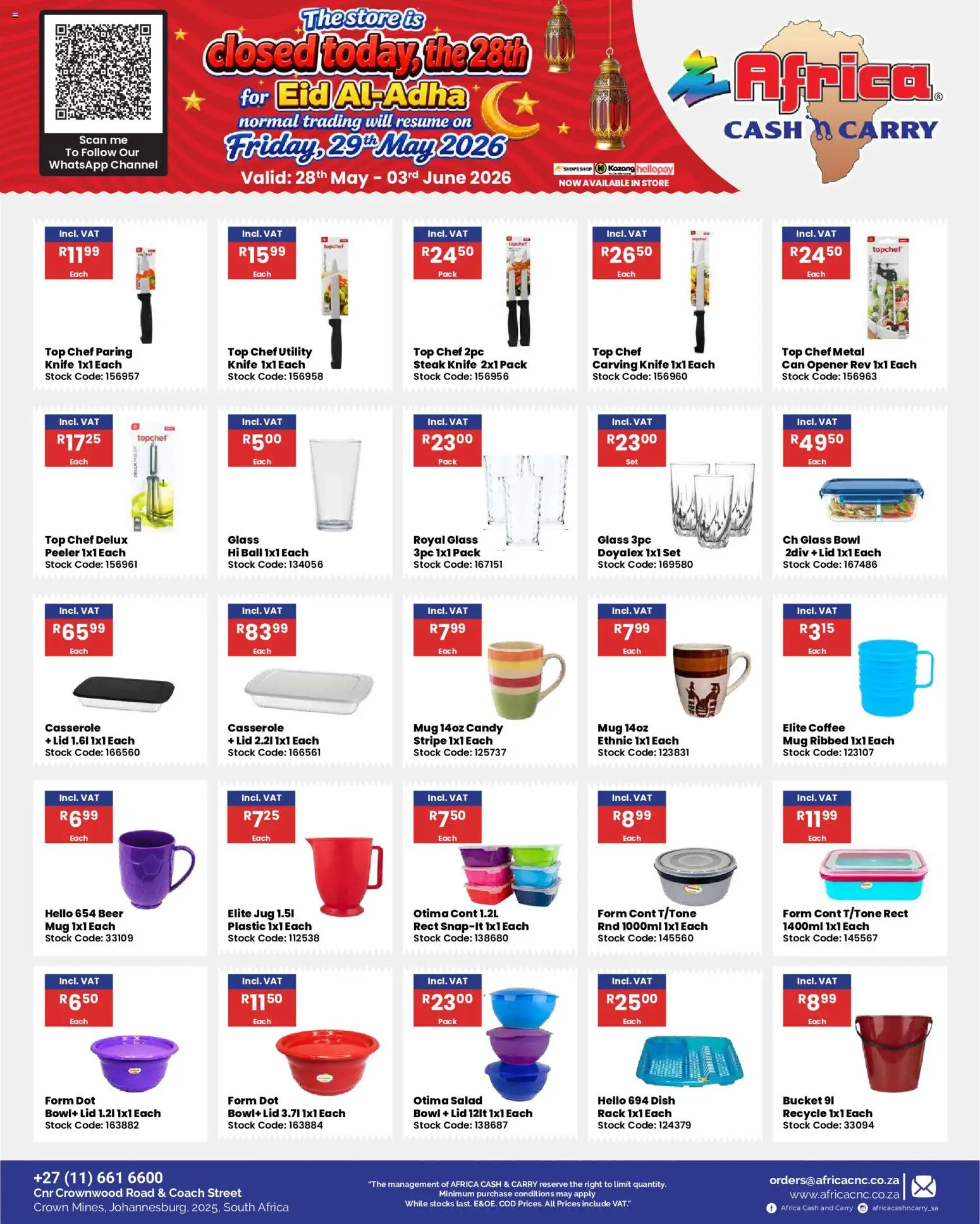 New Africa Cash & Carry catalogue – valid from 28.05.2026 | Page: 46 | Products: Steak, Beer, Peeler, Stock