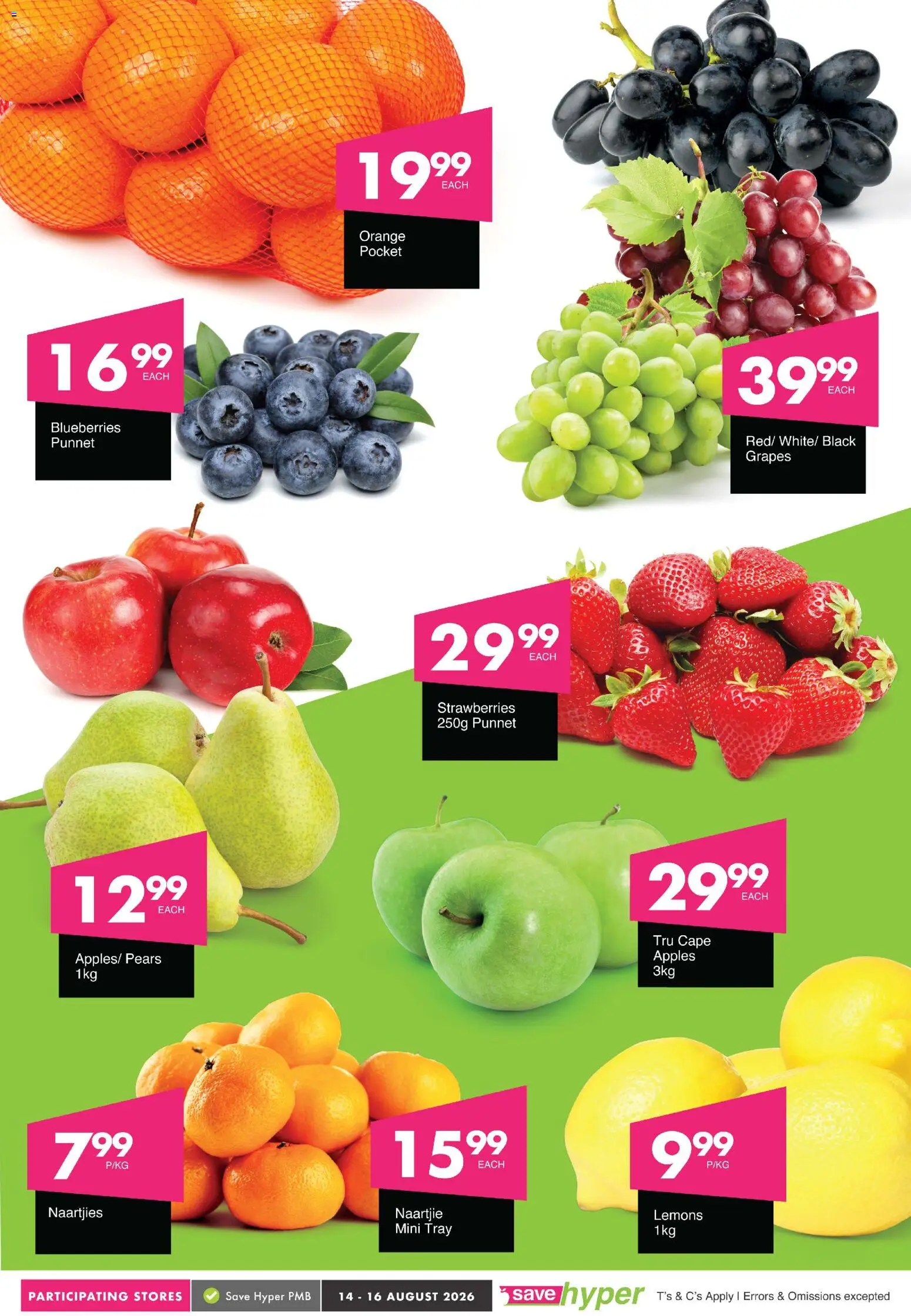 New Save catalogue – valid from 14/08/2026 | Page: 5 | Products: Pears, Blueberries, Apples, Grapes