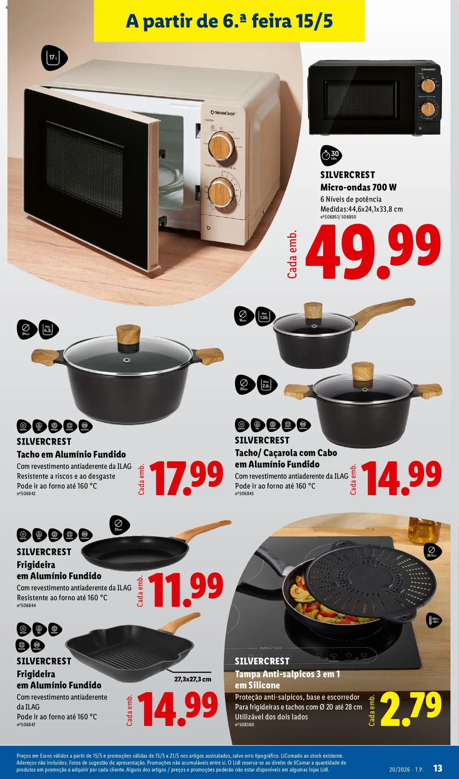 Lidl Novidades │ válido de 11.05.2026 | Página: 13 | Produtos: Escorredor, Cabo, Frigideira, Microondas