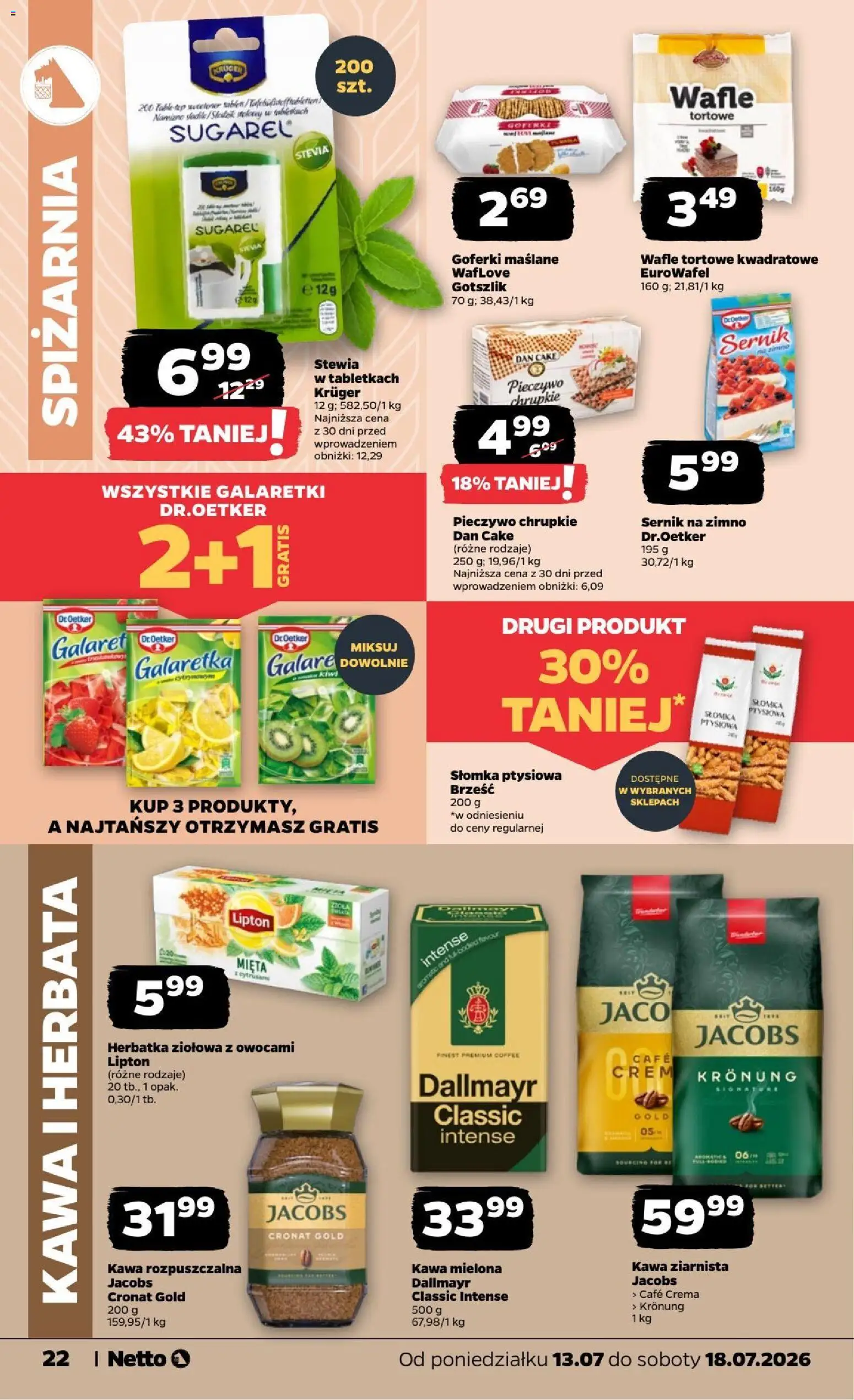 Netto gazetka od poniedziałku od 13.07.2026 | Strona: 22 | Produkty: Wafle, Kawa ziarnista, Słomka ptysiowa, Kiwi