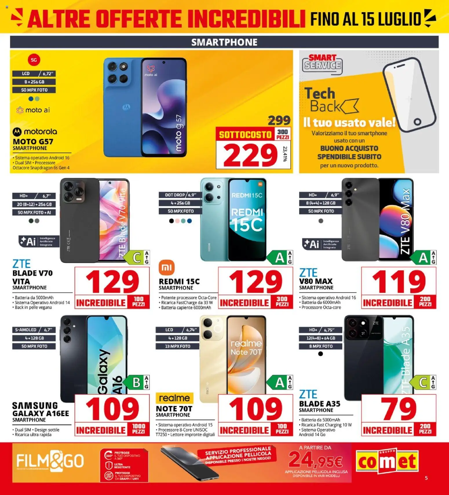 Volantino Comet del 03/07/2026 | Pagina: 5 | Prodotti: Smartphone, Pellicola, Batteria, Samsung