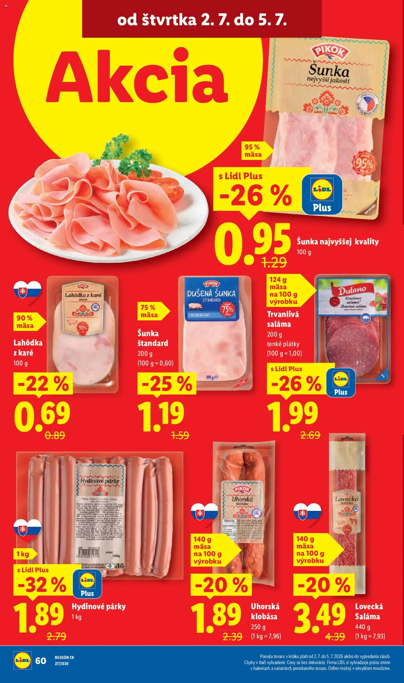 Nové Lidl akcie – leták je platný od 29.06.2026 | Strana: 72 | Produkty: Saláma, Šunka, Klobása, Párky