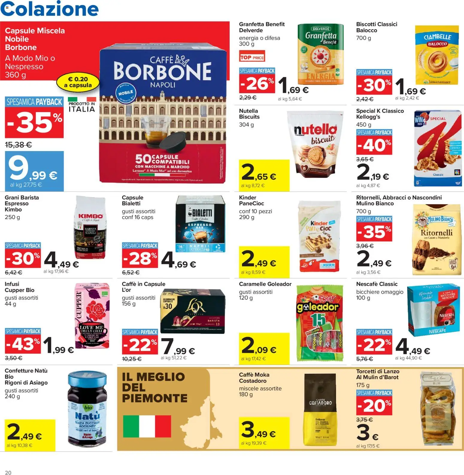Volantino Carrefour del 19.05.2026 | Pagina: 20 | Prodotti: Ciambelle, Caffè, Nutella, Mirtilli