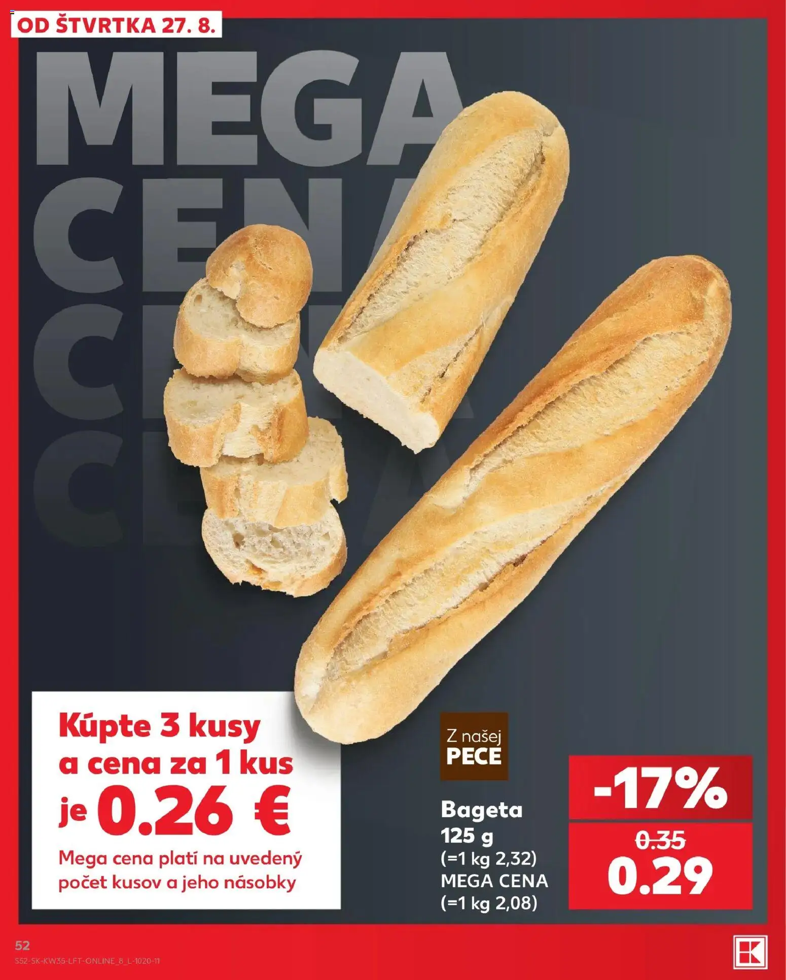 Nové Kaufland akcie – leták je platný od 27.08.2026 | Strana: 52 | Produkty: Bageta