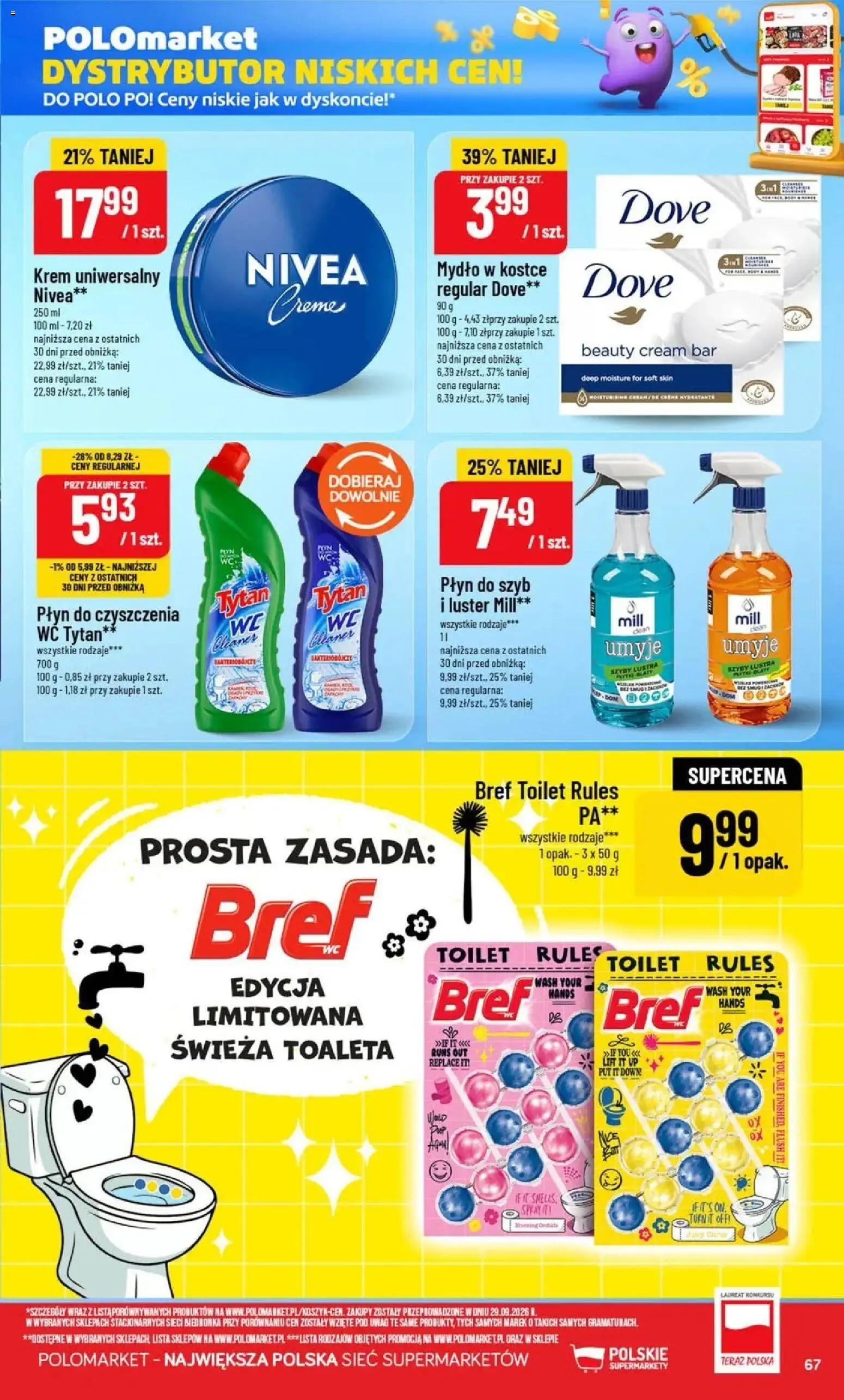 Nowa POLOmarket gazetka od jutra 21.10.2026 | Strona: 67 | Produkty: Cleaner, Płyn do szyb, Dove, Krem