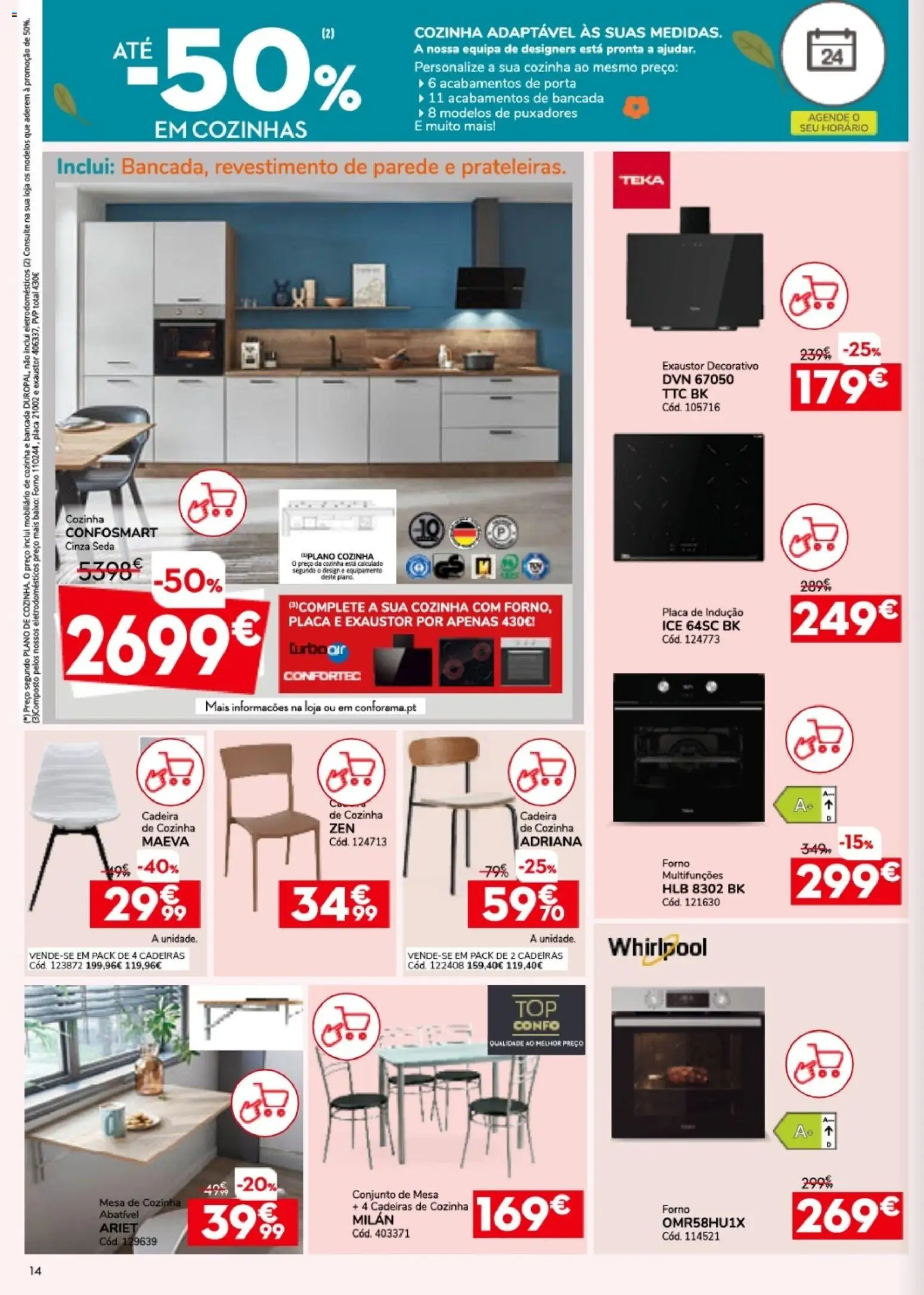 Conforama folheto │ válido de 26.03.2026 | Página: 14 | Produtos: Porta, Cadeiras, Bancada, Whirlpool