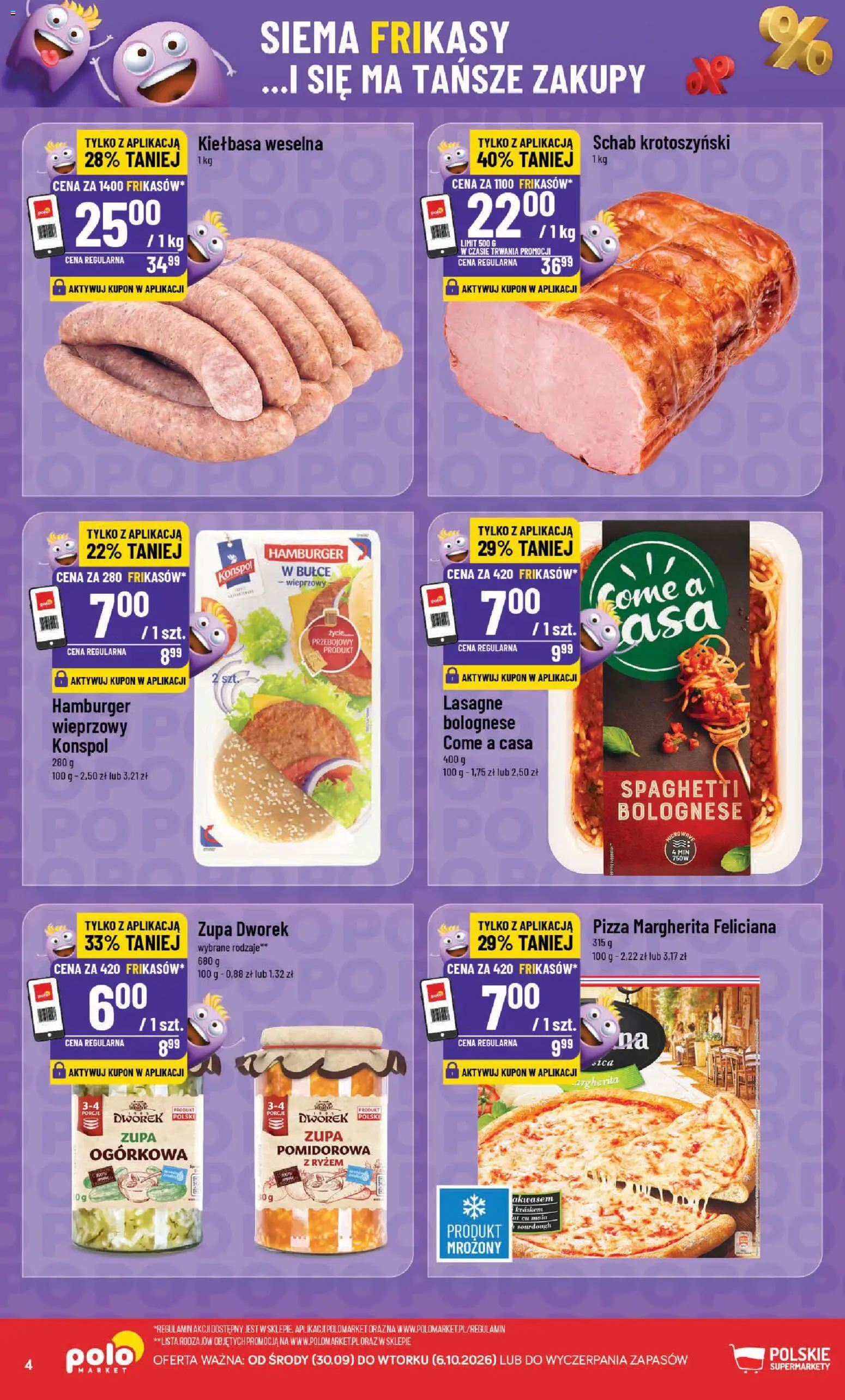 POLOmarket gazetka - Frikasowe Hity od 30.09.2026 | Strona: 4 | Produkty: Zupa ogórkowa, Schab, Zupa, Spaghetti bolognese