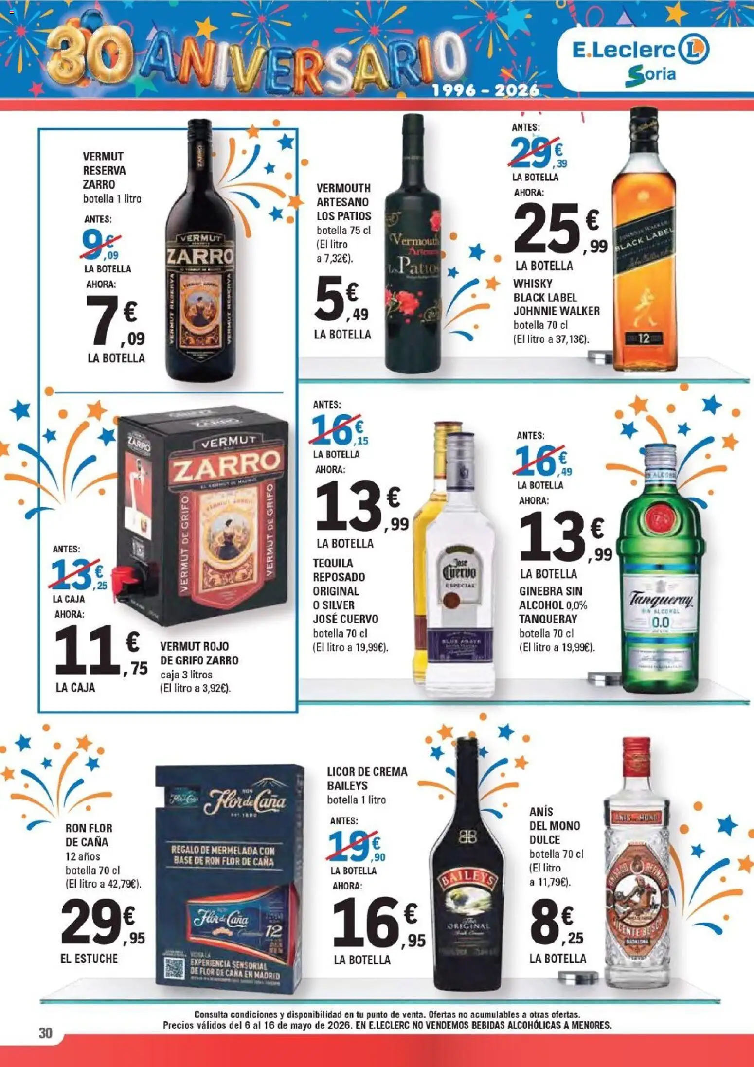 E.Leclerc Soria │ válido desde el 06.05.2026 | Página: 30 | Productos: Ron, Ginebra, Crema, Whisky