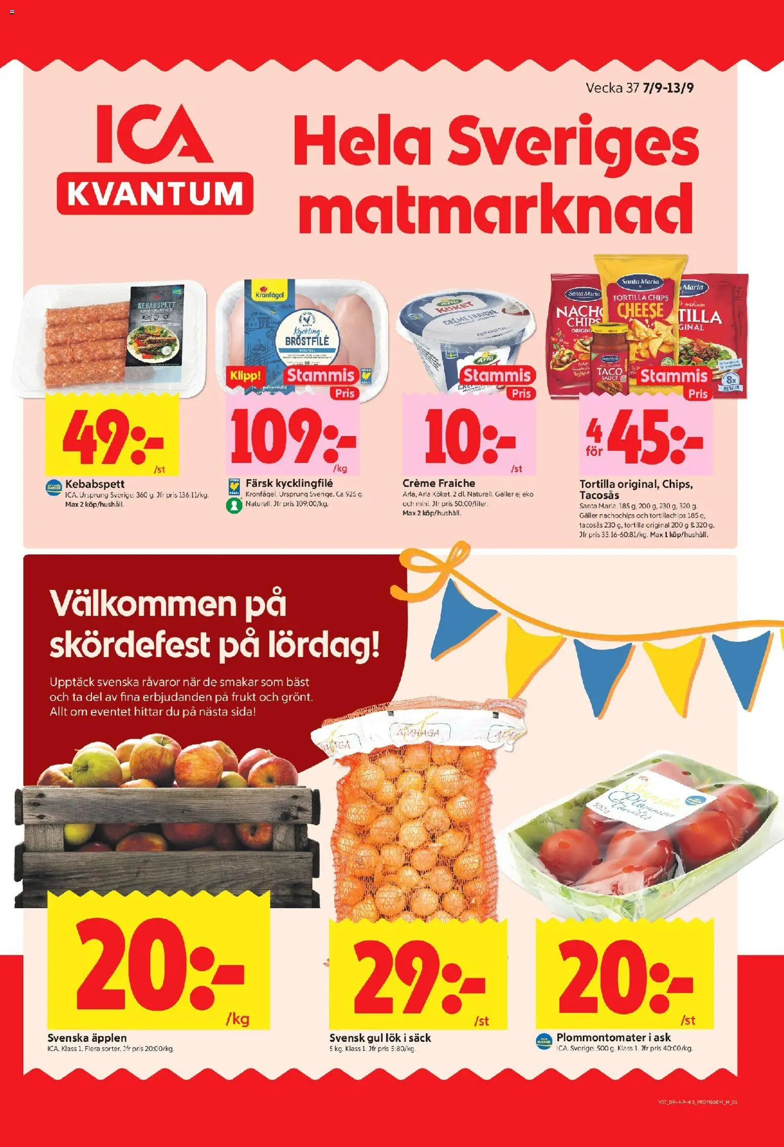 ICA Kvantum reklamblad aktuell från 07/09/2026 | Sida: 1 | Produkter: Frukt, Tortillachips, Chips, Gul lök