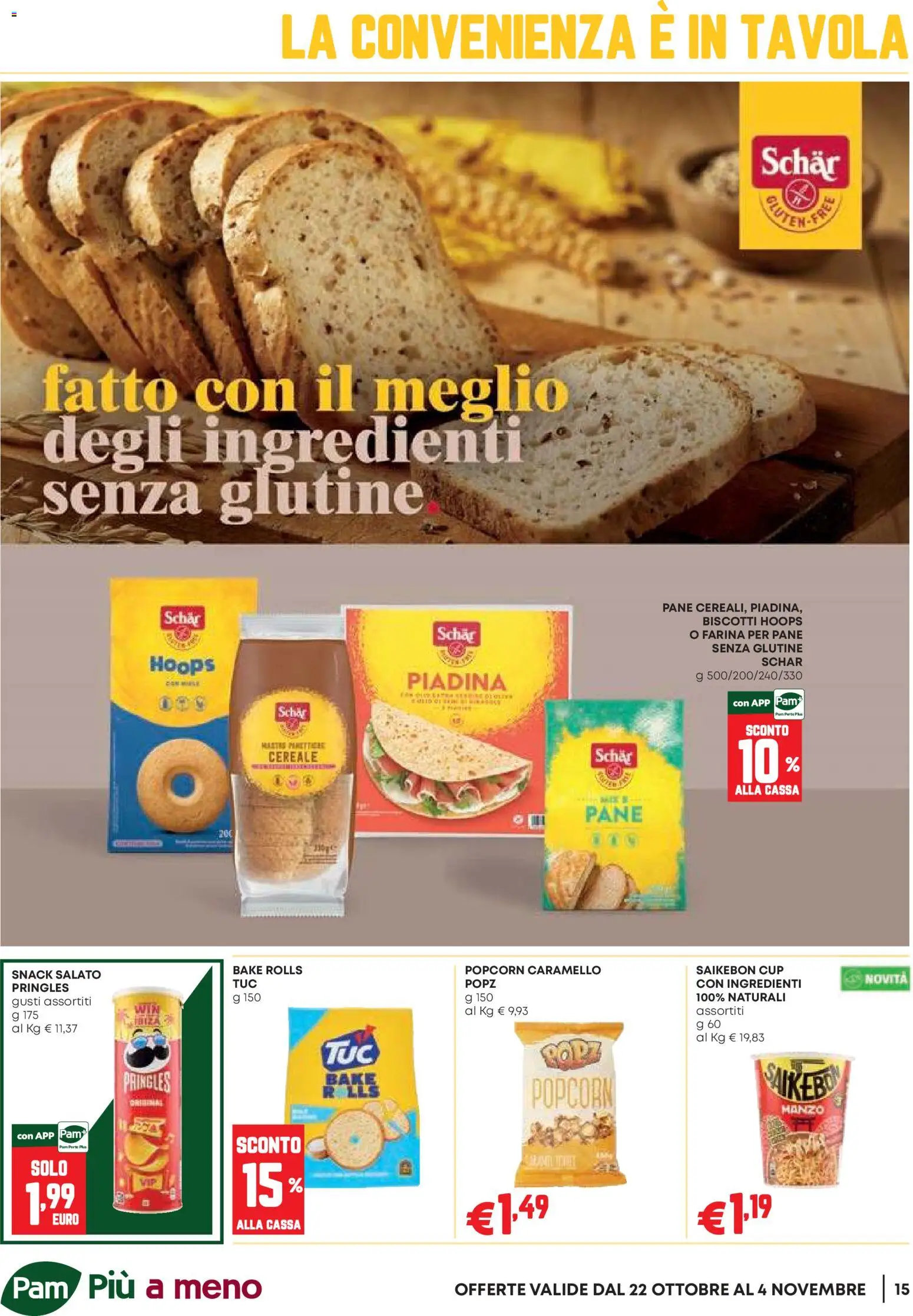 Volantino PAM del 22/10/2026 | Pagina: 15 | Prodotti: Manzo, Farina, Piadina, Snack salato
