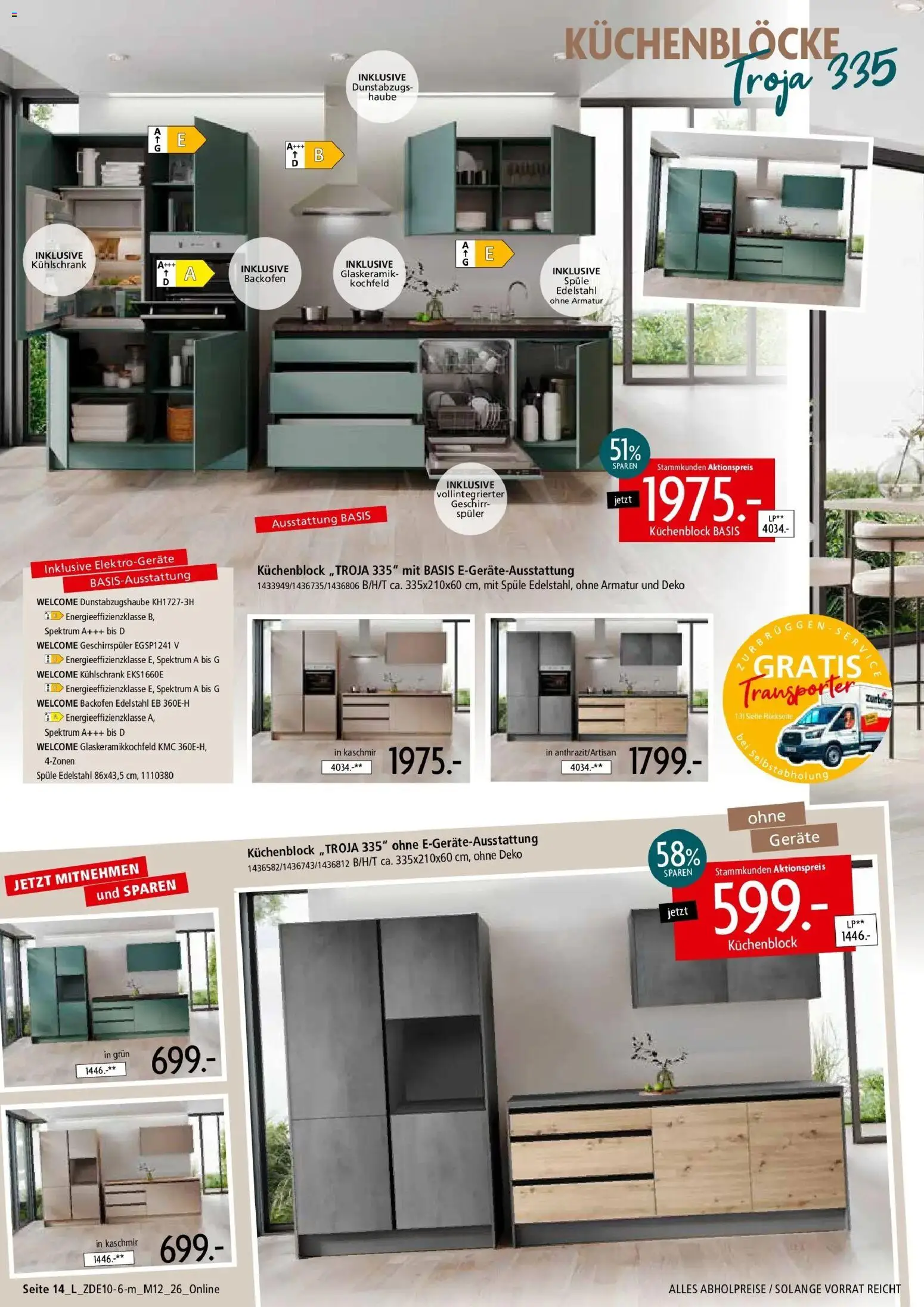 Zurbrüggen Z2 Mitnahme Möbel (ab 10.10.2026) zum Blättern | Seite: 46 | Produkte: Küchenblock, Kühlschrank, Armatur, Backofen