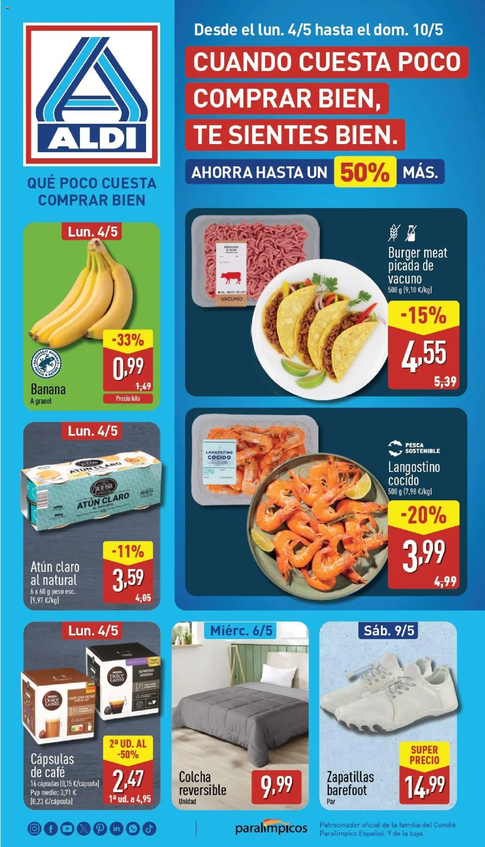 Aldi folleto Península │ válido desde el 04.05.2026 | Página: 1 | Productos: Leche, Café, Té, Colcha