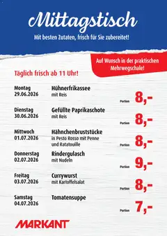 Markant  Mittagstisch ab 29.06.2026 gültig